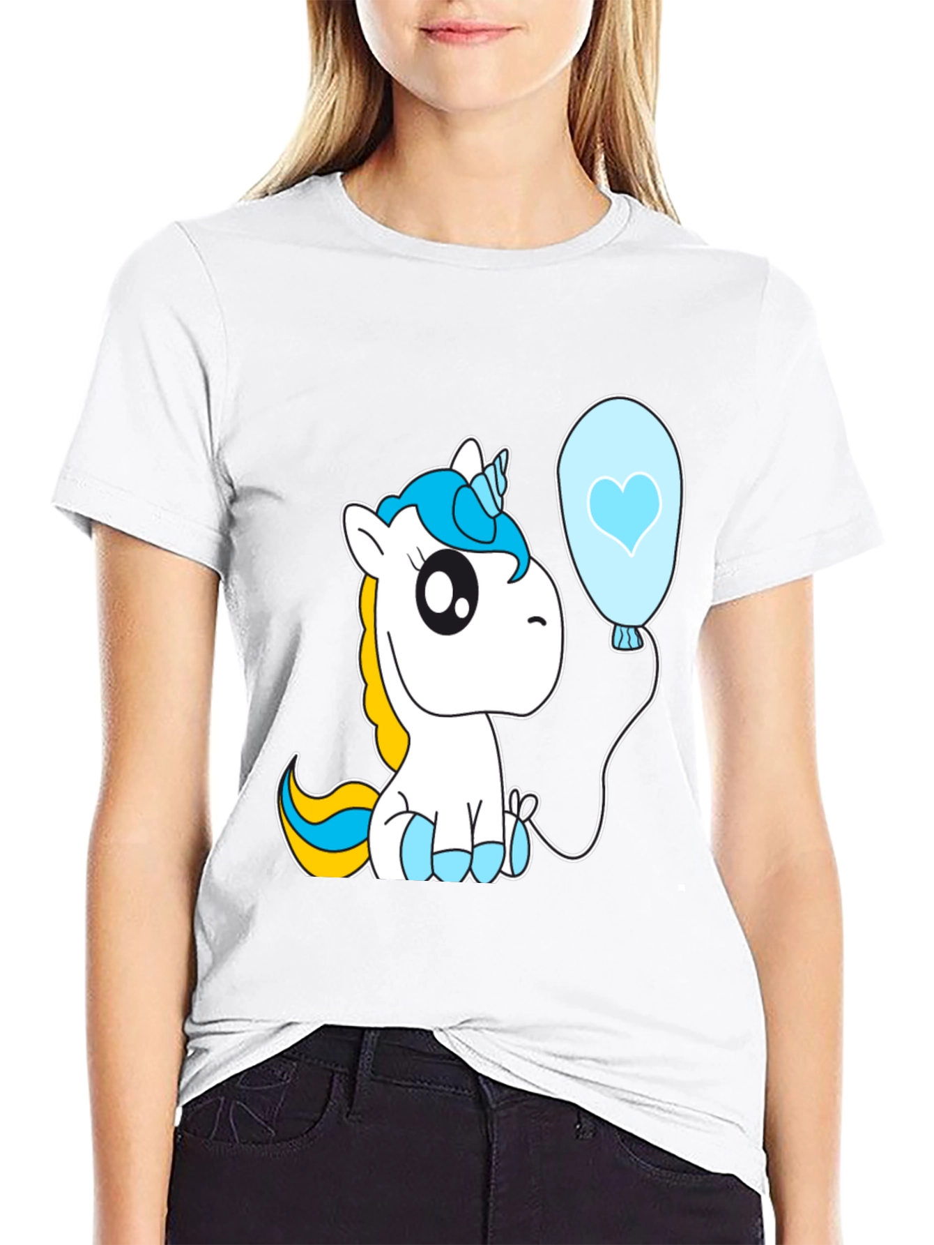 Black Cute Unicorn Balloon Graphic T-Shirt - Black view 9