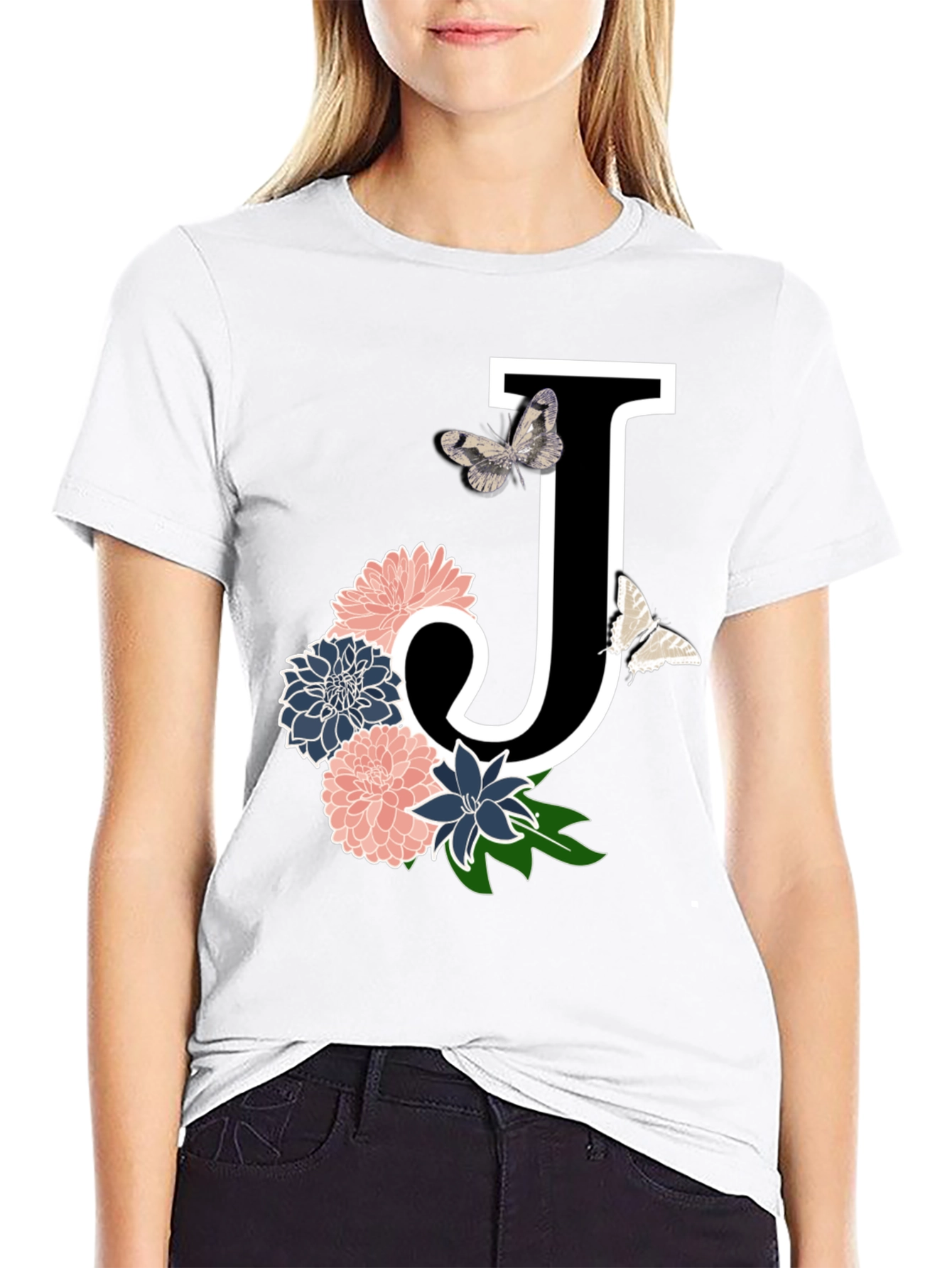 Black Floral Letter J T-Shirt view 9