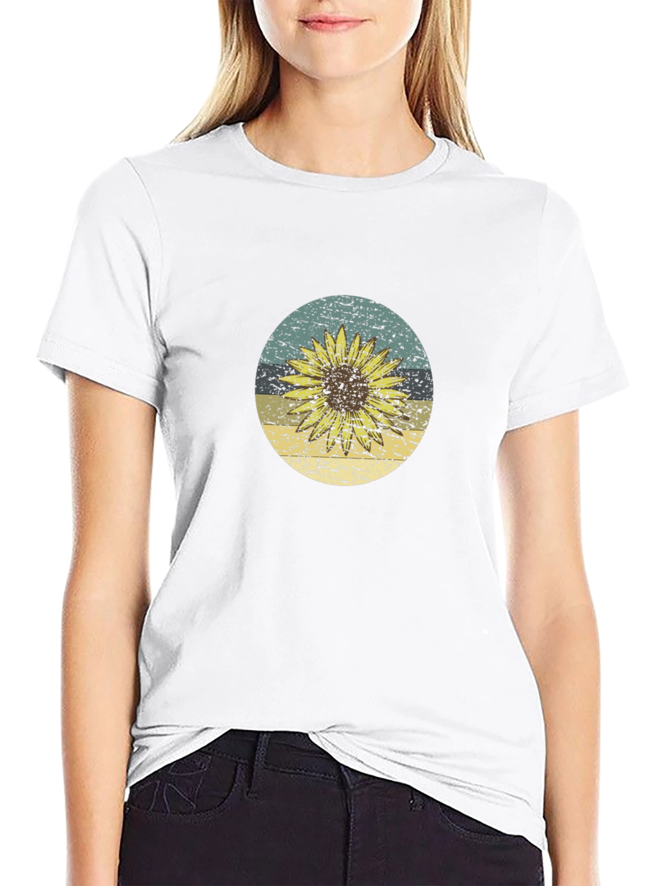 Black Sunflower Graphic Tee - Black Cotton T-Shirt view 9