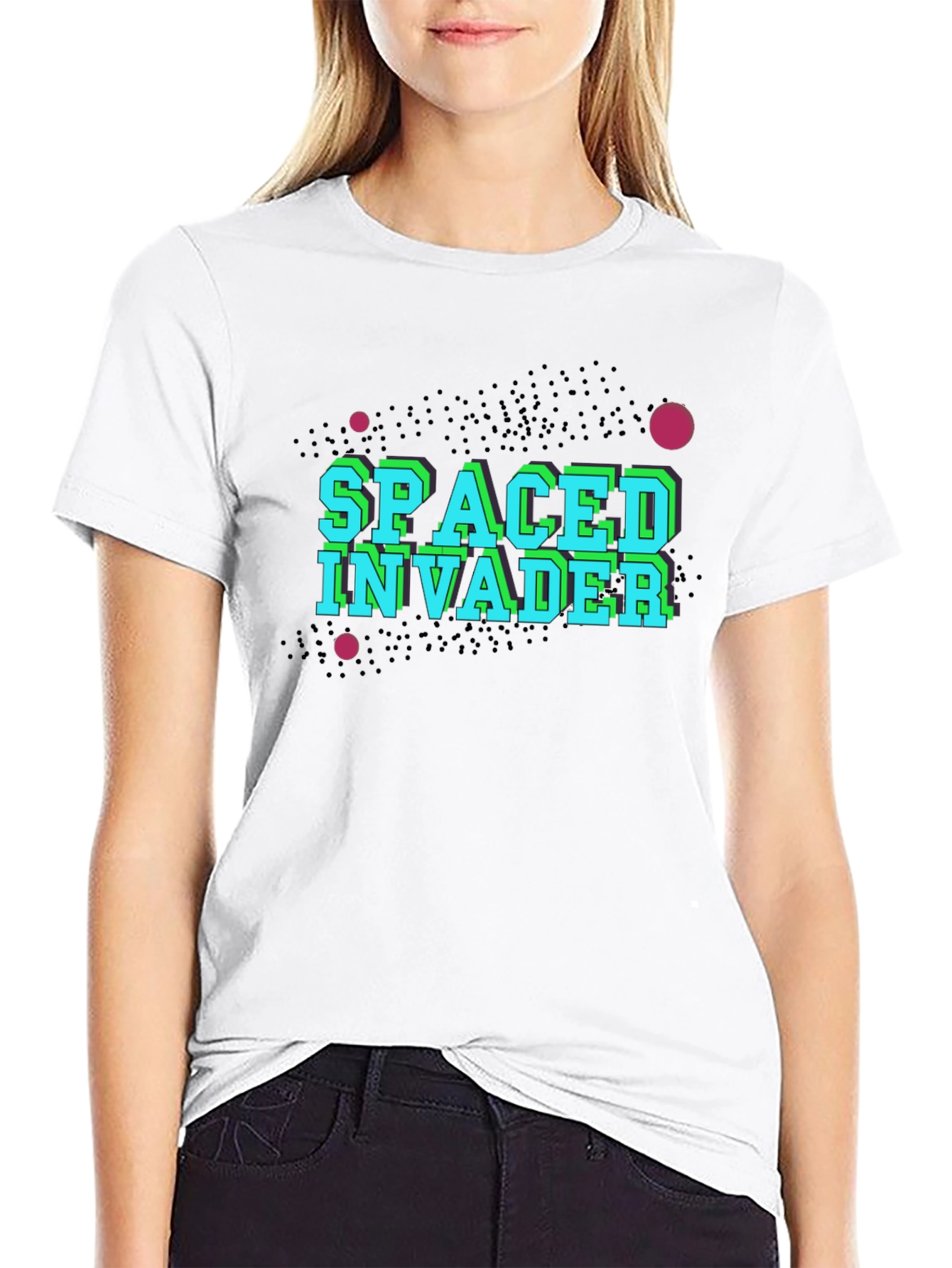Black Spaced Invader Black T-Shirt - Retro Gaming view 9