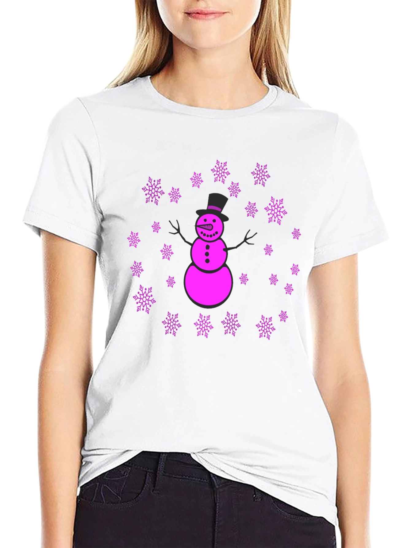 Black Snowman Snowflake Graphic T-Shirt - Fun Winter Holiday Apparel view 9