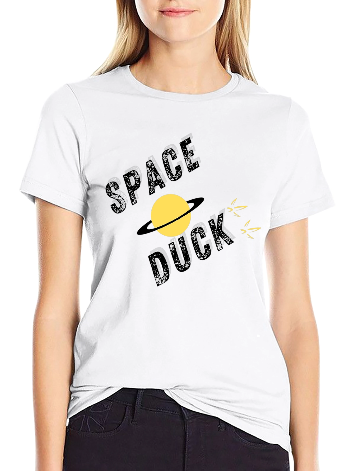 Black Space Duck T-Shirt - Novelty Graphic Tee view 9