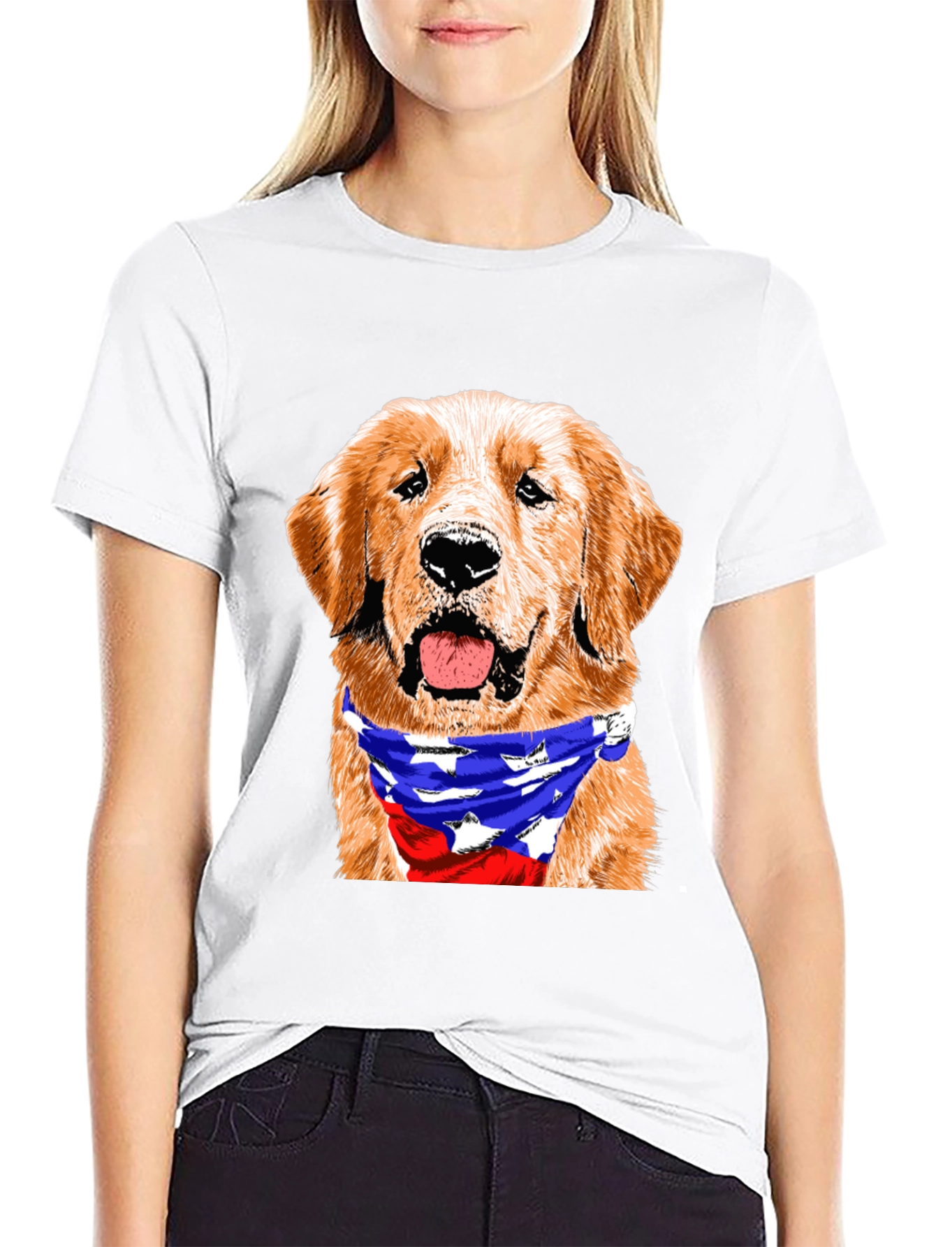 Black Golden Retriever American Flag Bandana T-Shirt view 9