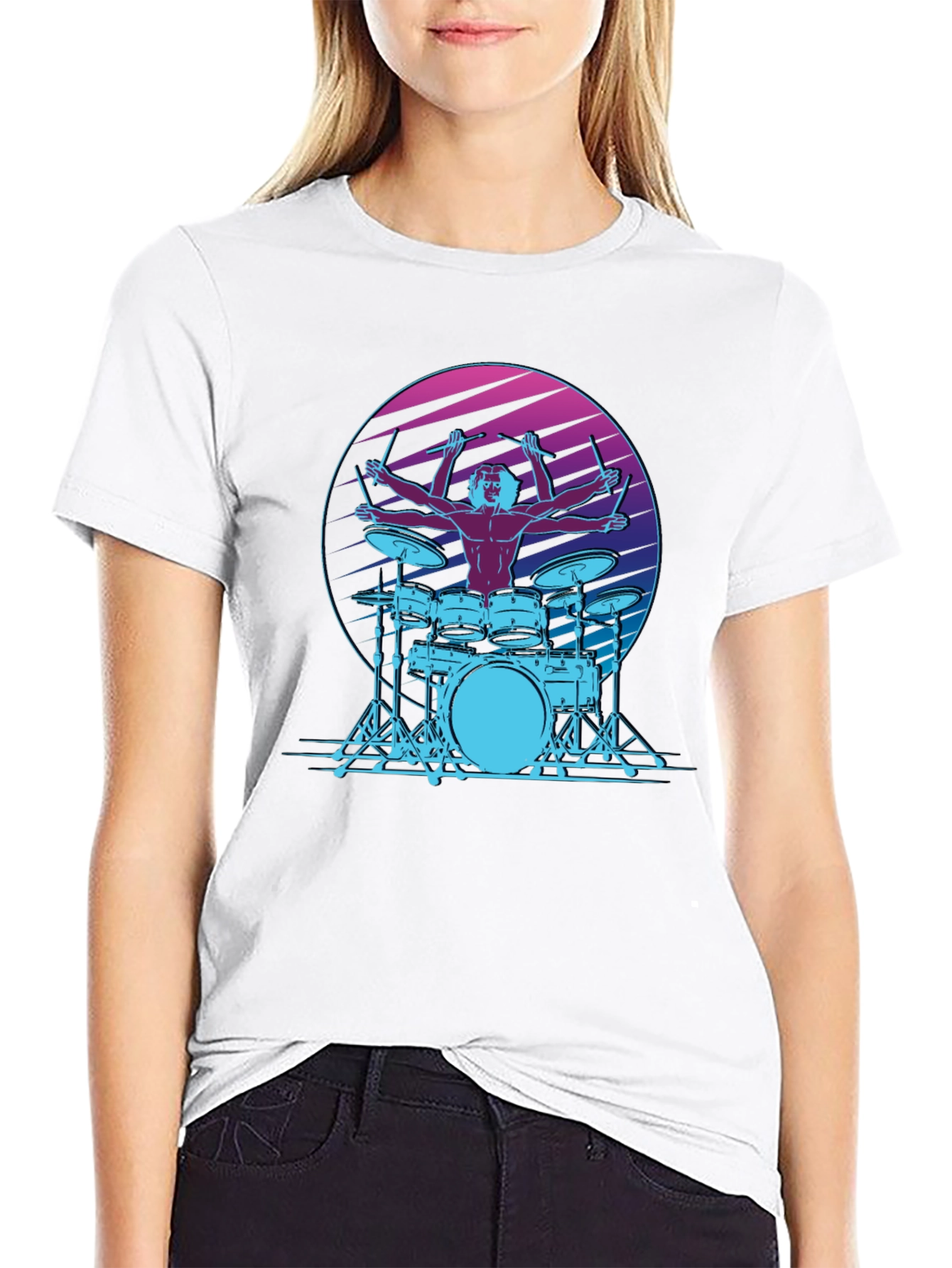 Black Drummer Graphic Tee - Cool Retro Design view 9