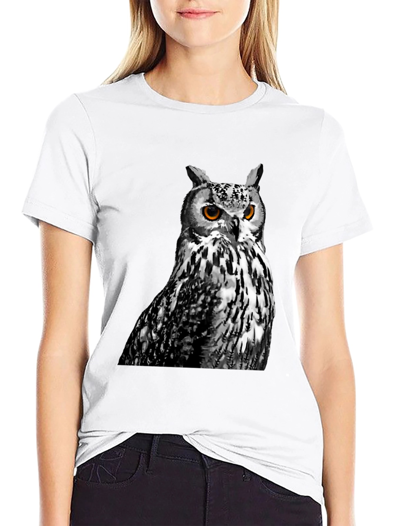 Black Owl Graphic Print Crew Neck T-Shirt view 9