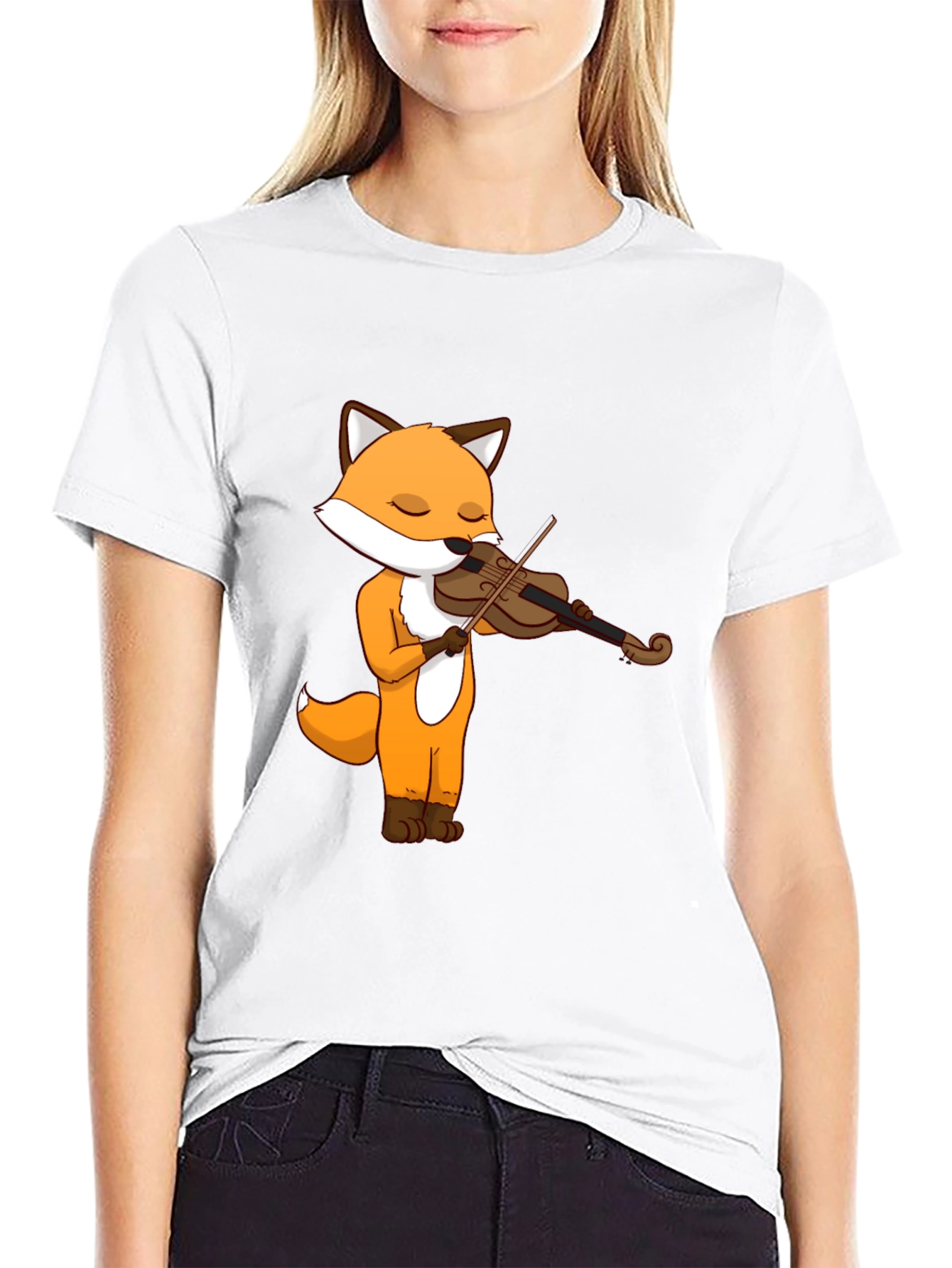 Black Fox Violinist Graphic Tee - Unisex Cotton T-Shirt view 9