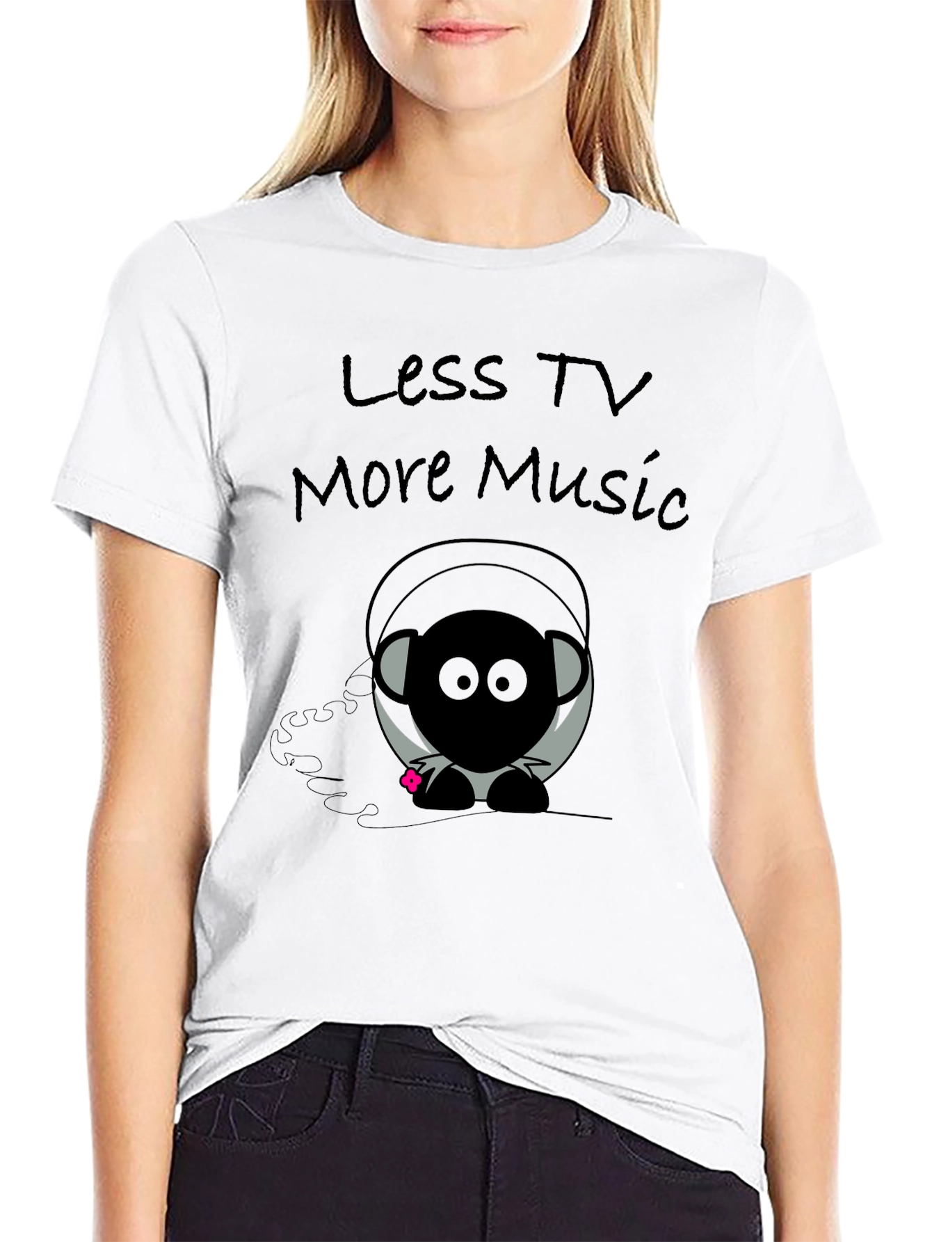 Black Less TV More Music Graphic T-Shirt view 9
