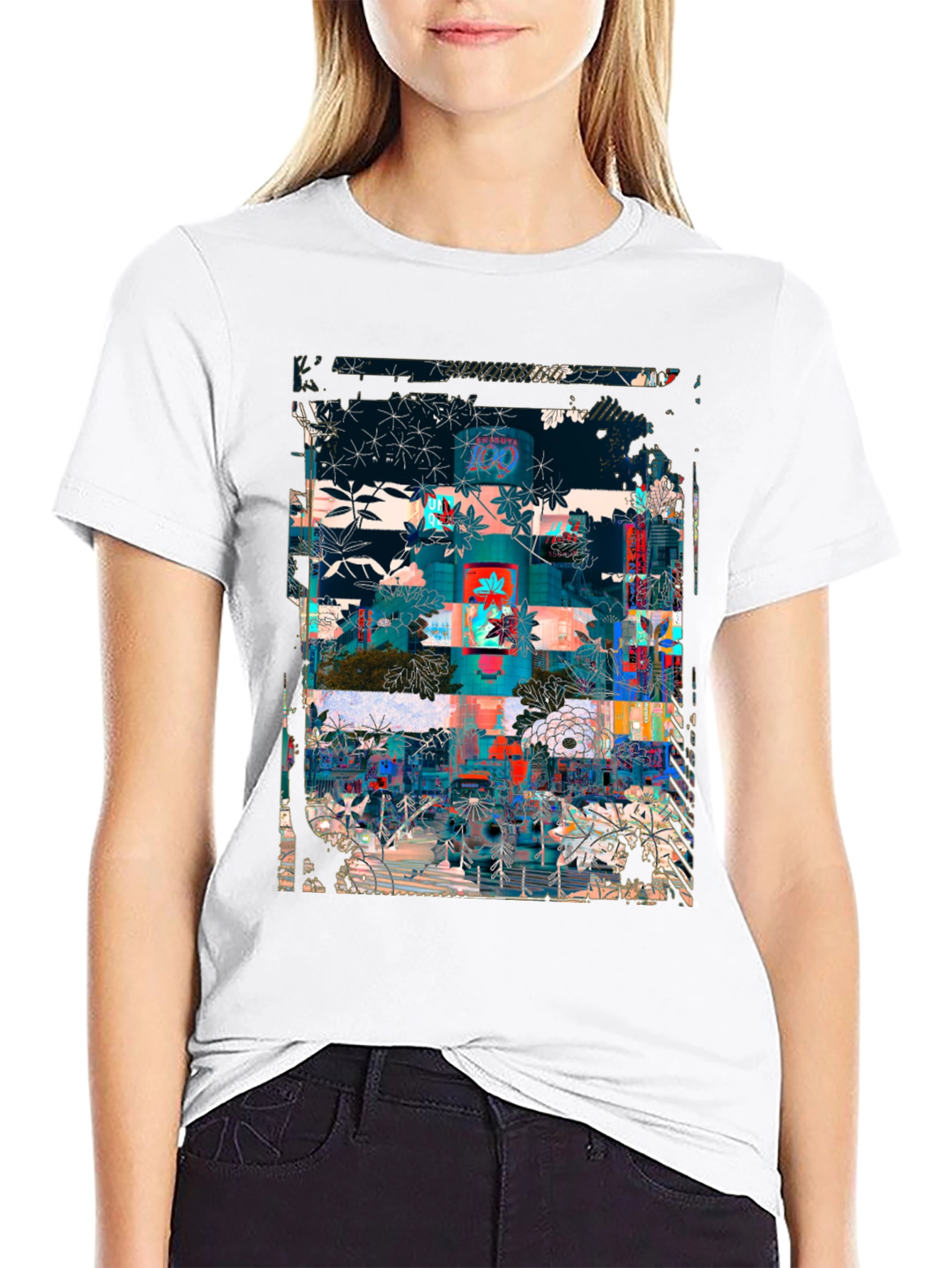 Black Abstract Floral Urban T-Shirt view 9