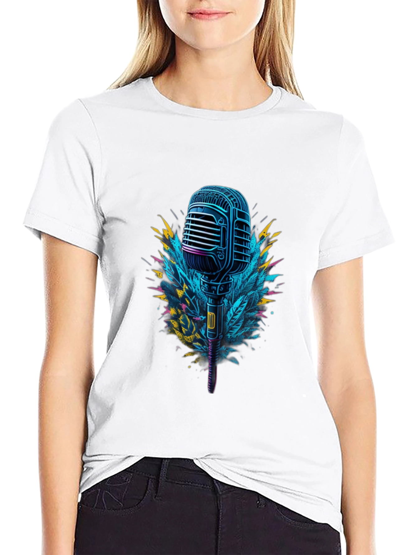 Black Retro Microphone Graphic Tee - Cool Musician Style view 9