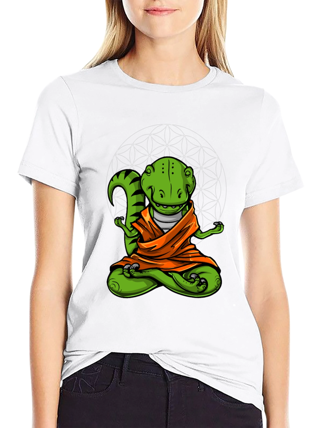 Black Zen Dino T-Shirt - Meditating Reptile Tee view 9