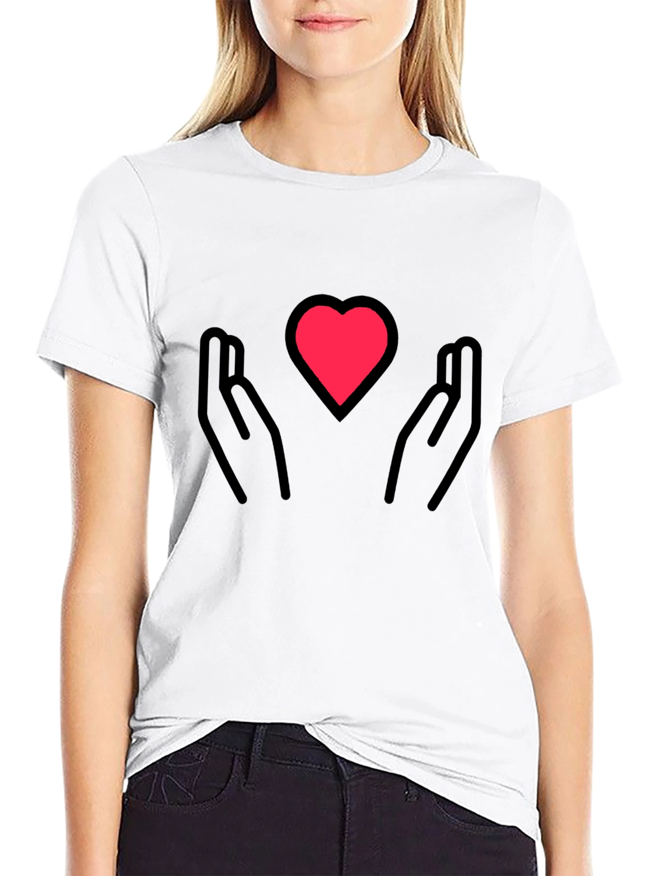 Black Heart in Hands Graphic Tee - Black Cotton Blend view 9