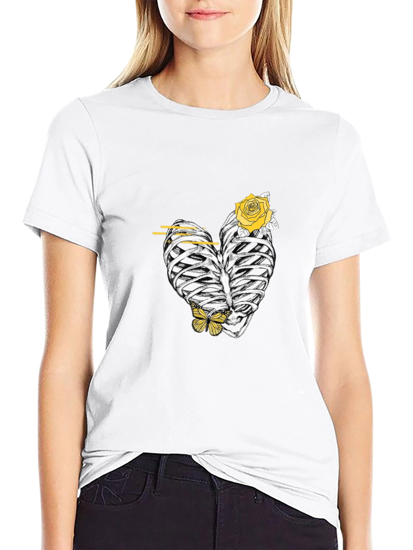 Heart Rib Cage Rose Graphic Tee - 9
