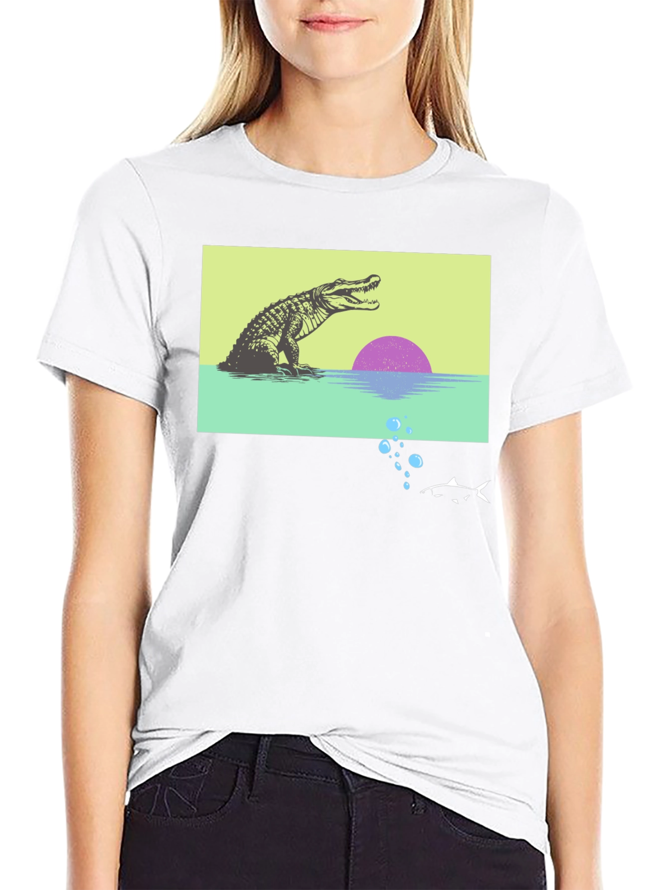 Black Retro Gator Sunset Graphic Tee view 9