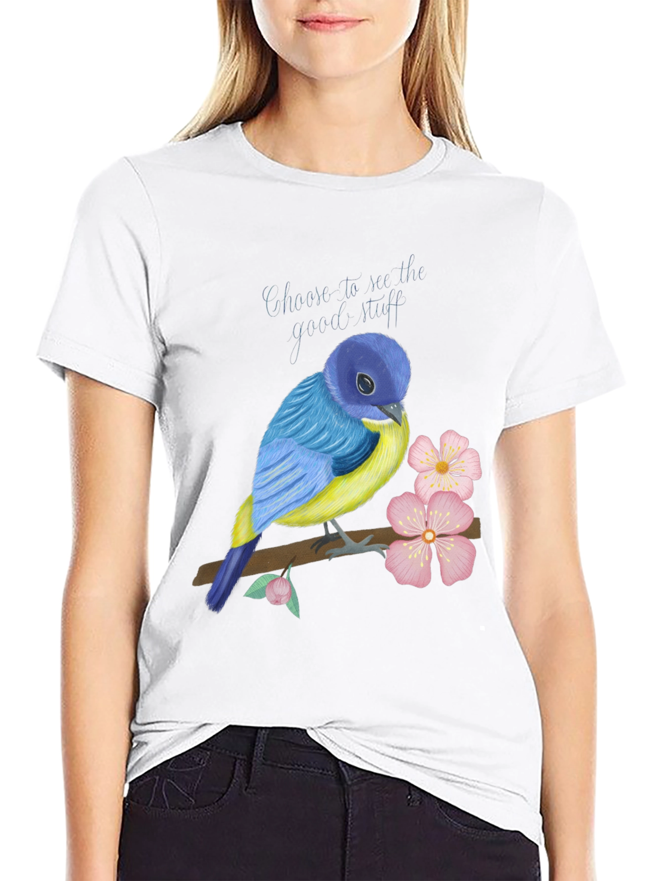 Black Blue Bird Graphic T-Shirt - Choose to See the Good view 9