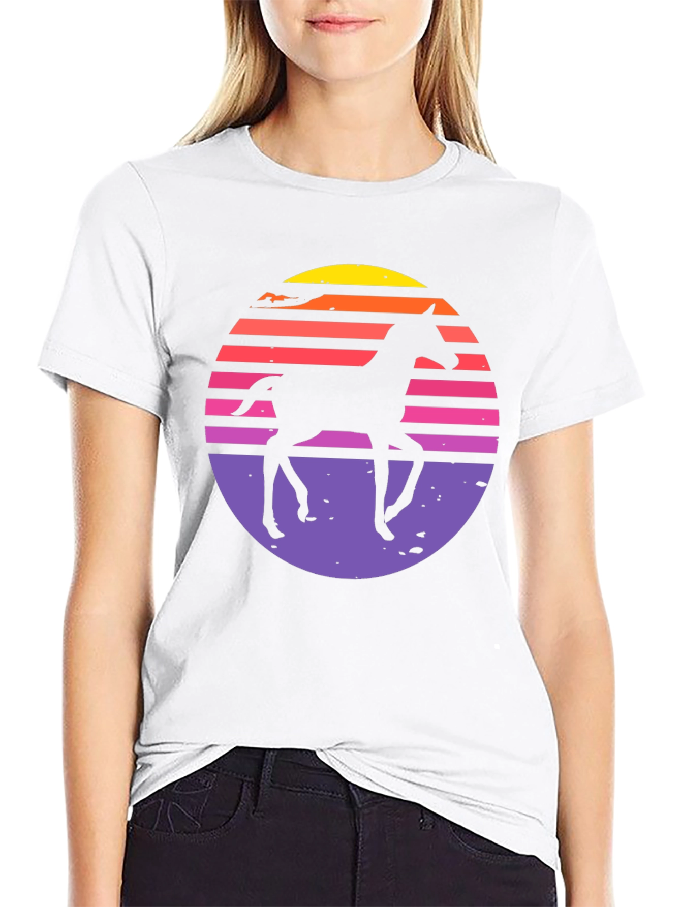 Black Retro Horse Sunset Graphic T-Shirt view 9