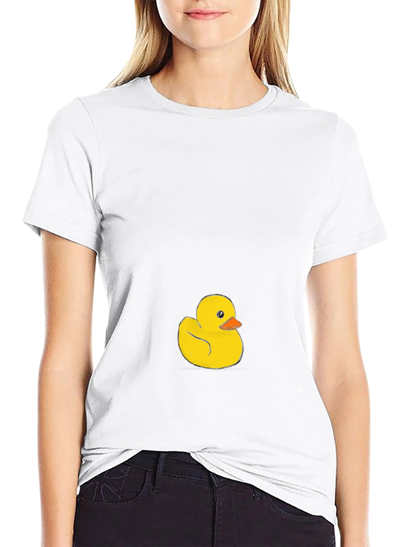 Black Men's Black T-Shirt with Cute Rubber Duck Graphic view 9