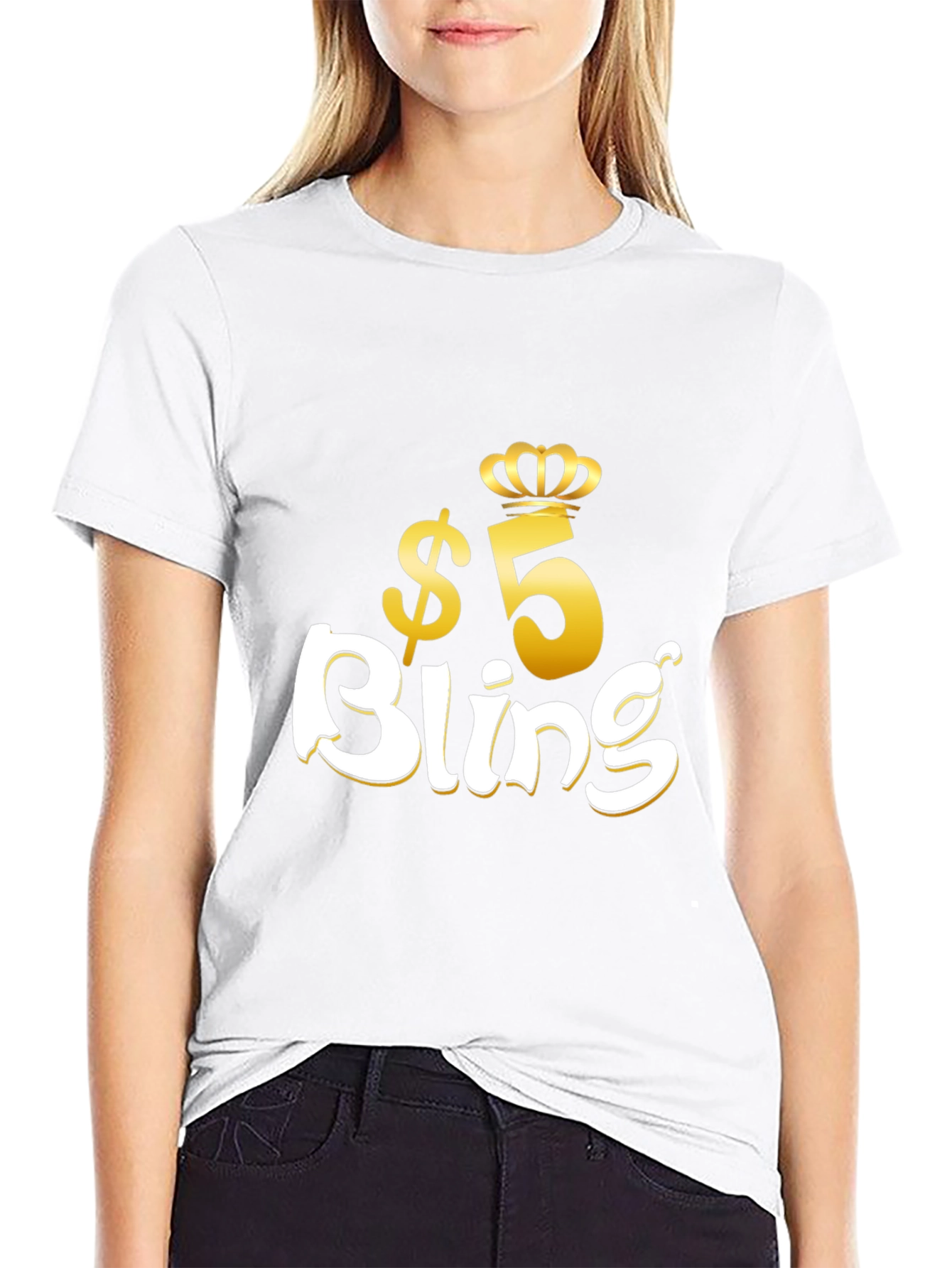 Black $5 Bling Graphic T-Shirt - Stylish Crown Design view 9