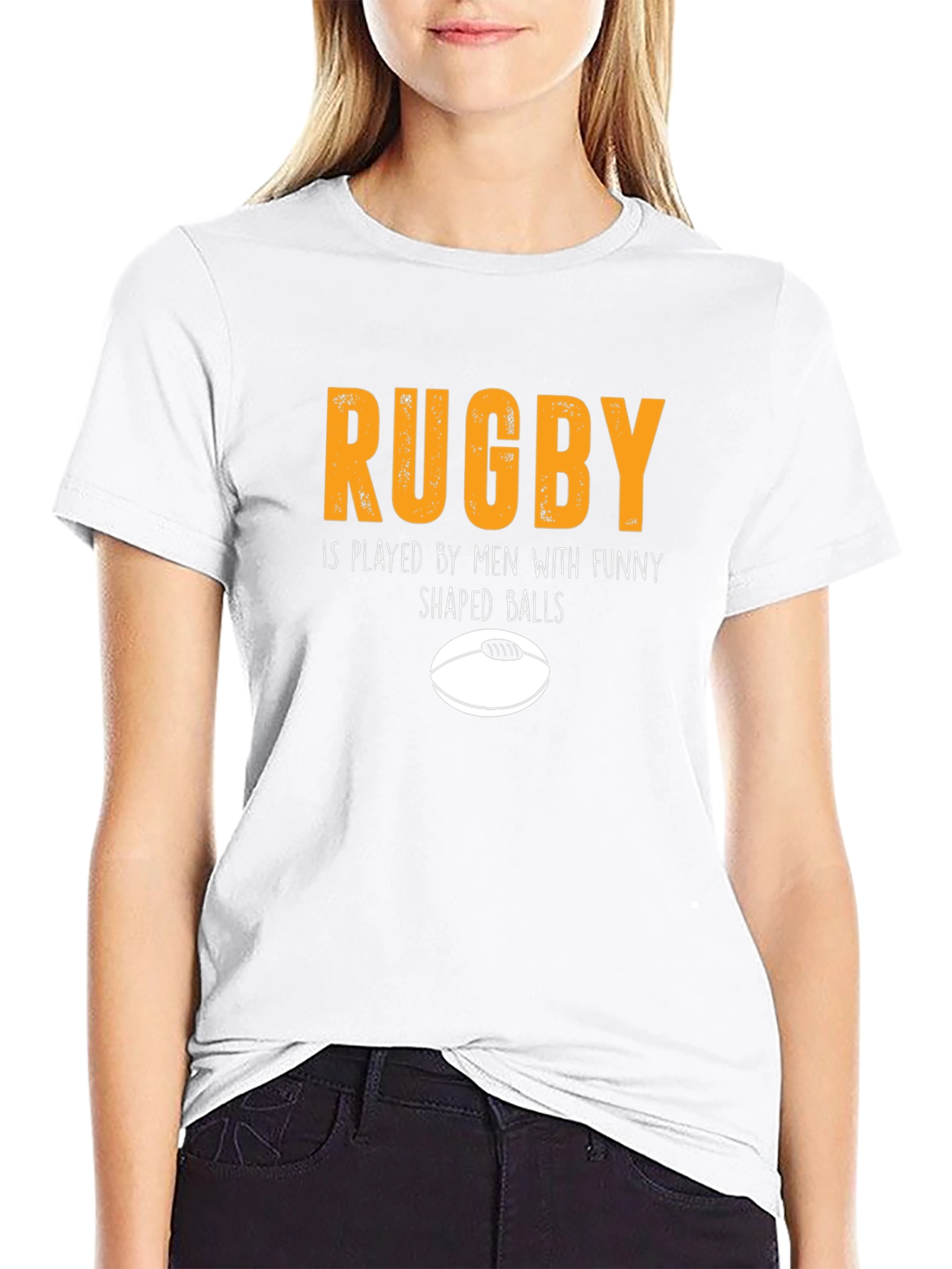 Black Funny Rugby Graphic Tee - "Shaped Balls" Humor T-Shirt view 9