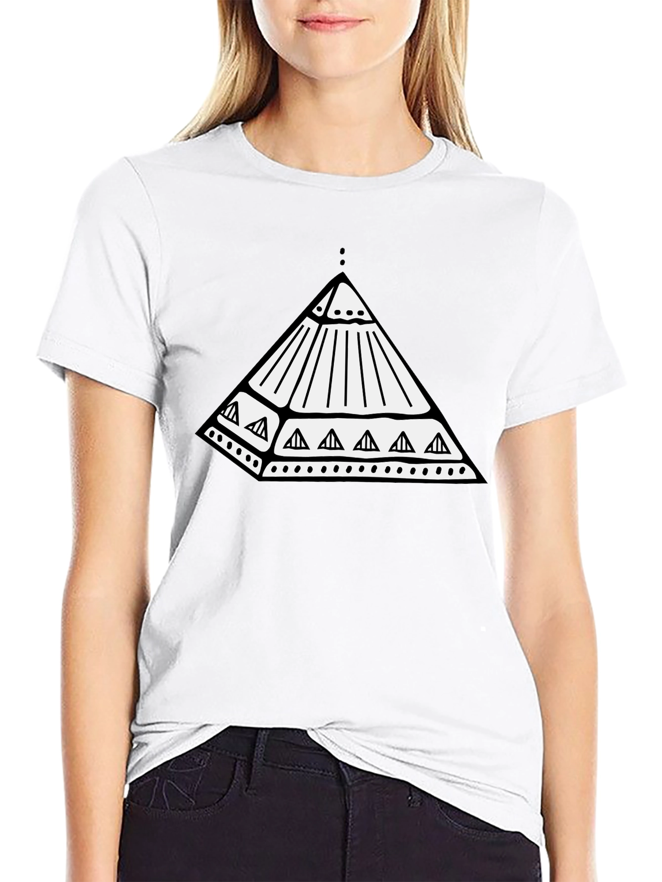 Black Geometric Pyramid Graphic Black T-Shirt view 9