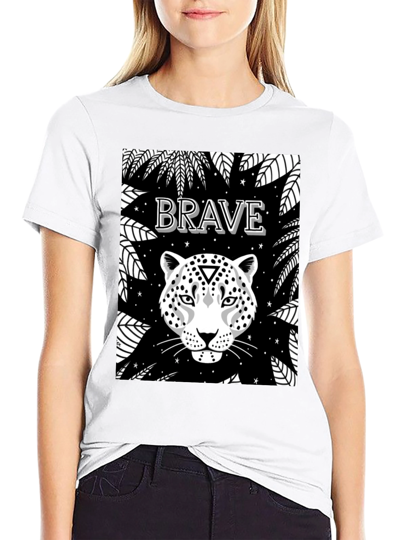 Black Brave Leopard Graphic Tee - Black Crew Neck view 9