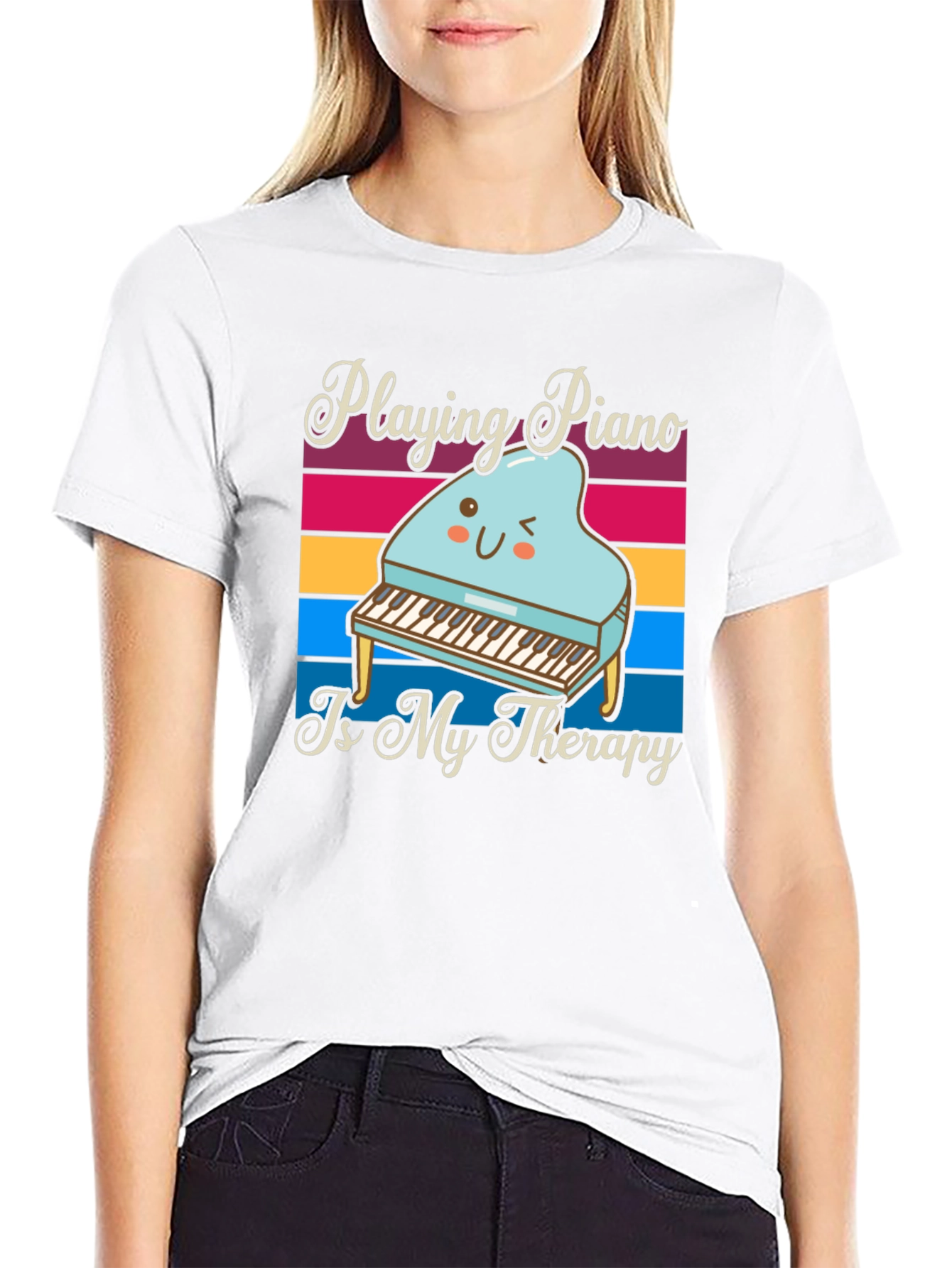 Black Playing Piano is My Therapy T-Shirt view 9