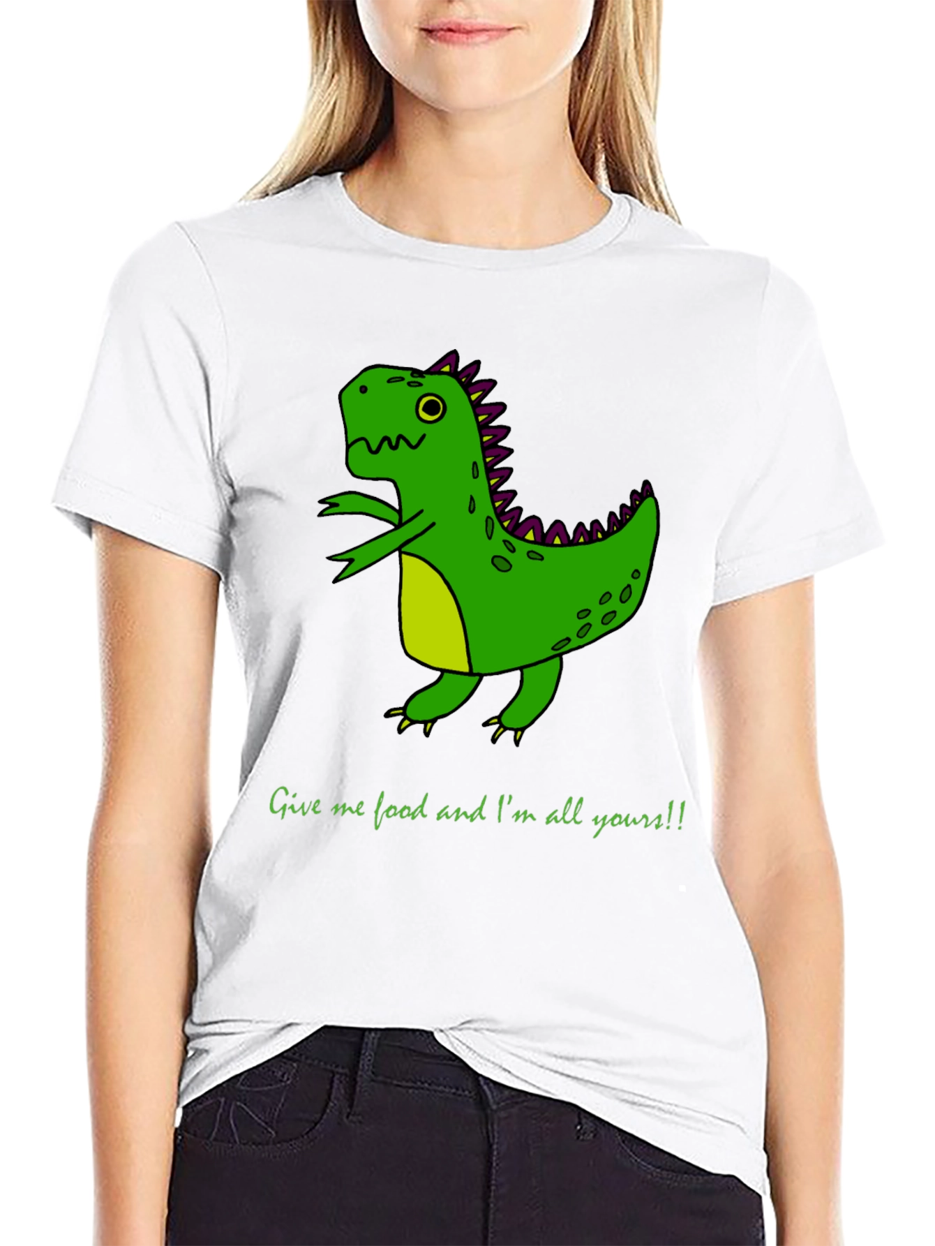 Black Funny Dinosaur Graphic Tee - Give me Food! view 9