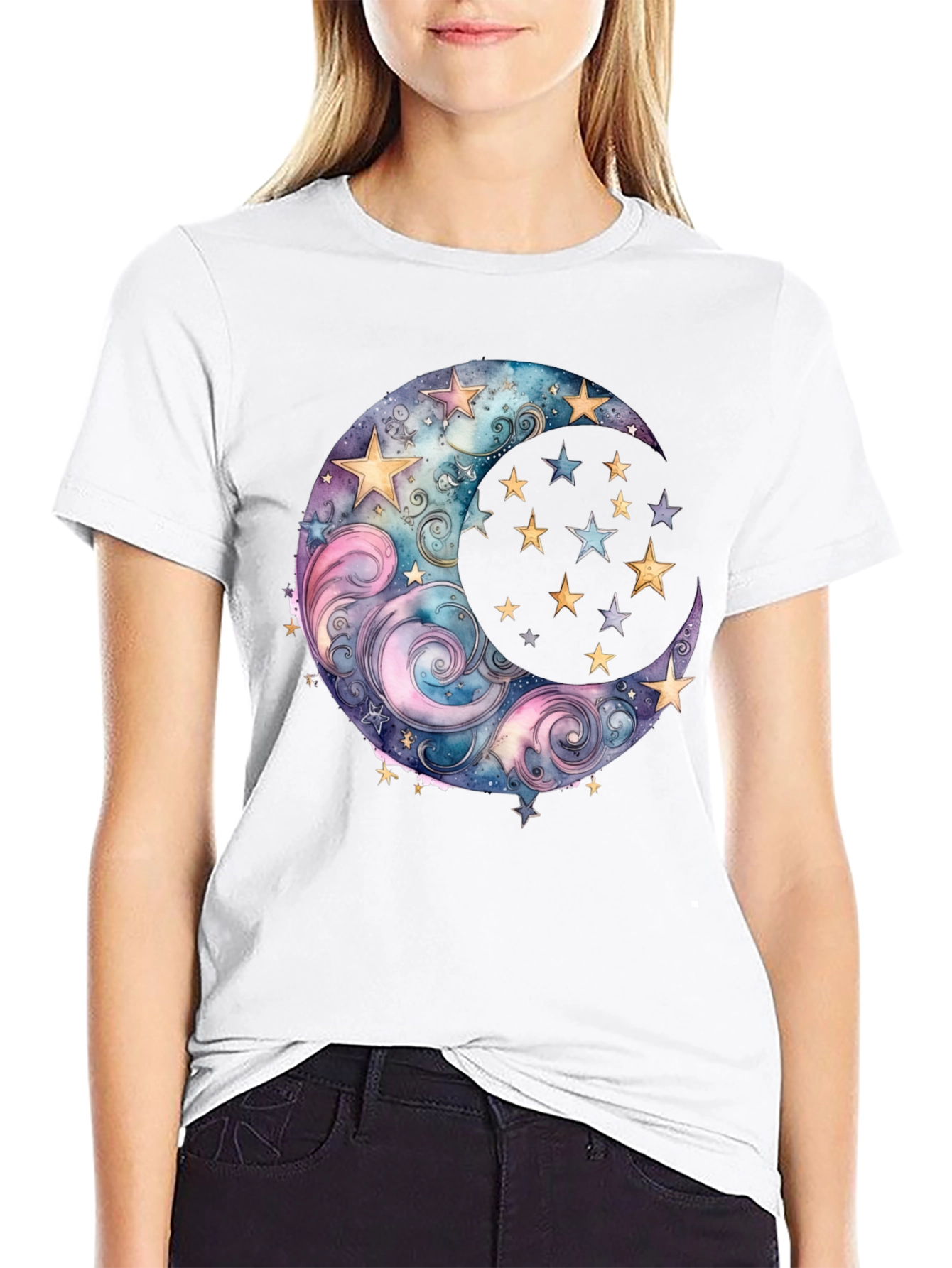 Black Celestial Moon and Stars Graphic Tee - Black view 9