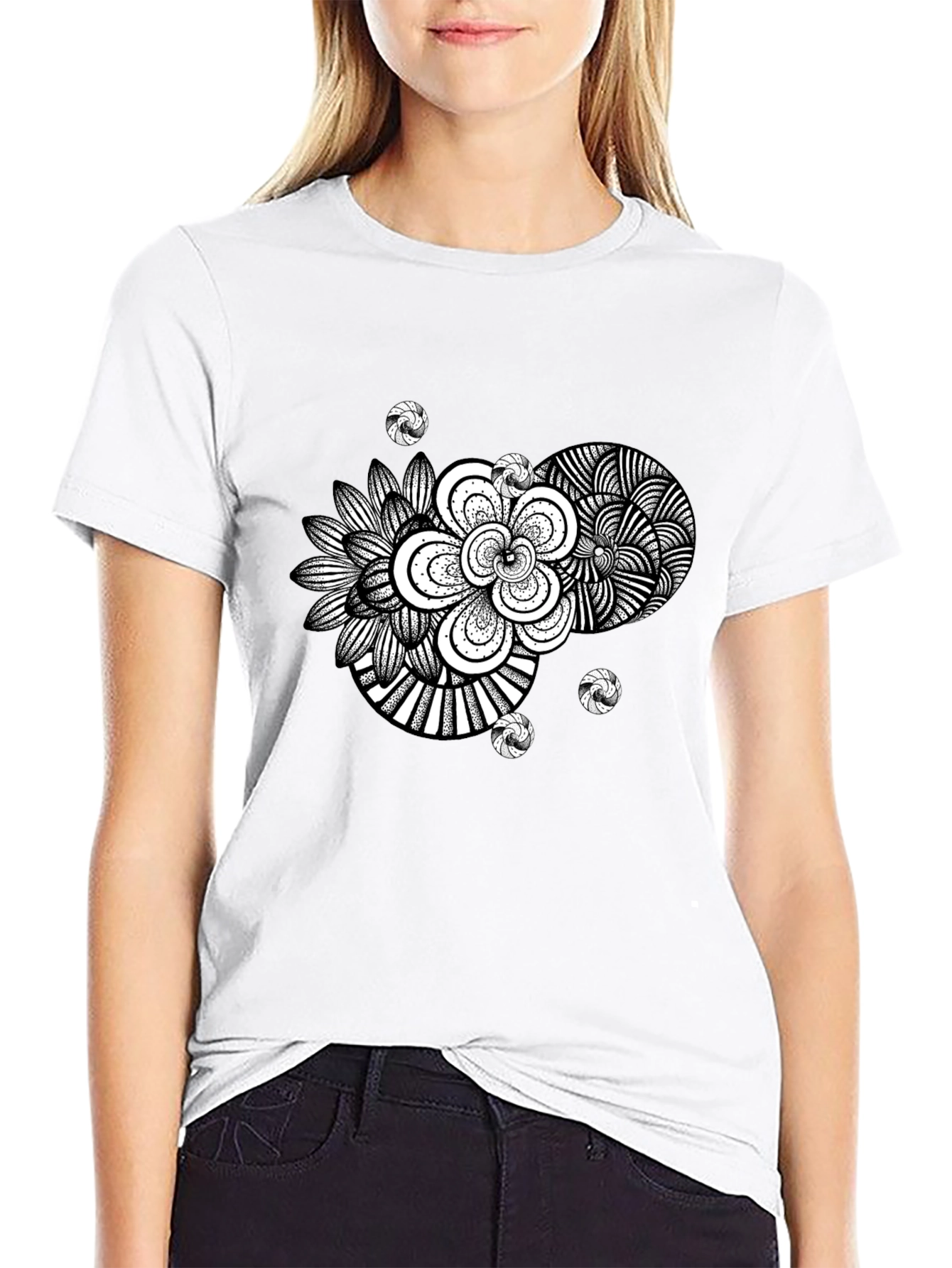 Black Abstract Floral Graphic Black T-Shirt view 9