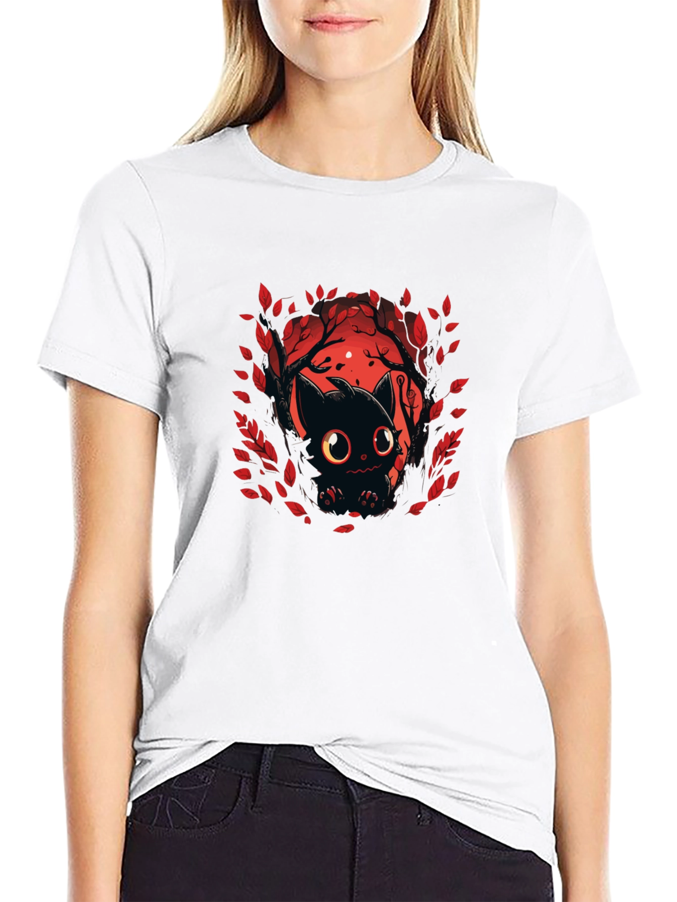 Black Cute Black Cat T-Shirt - Halloween Design view 9