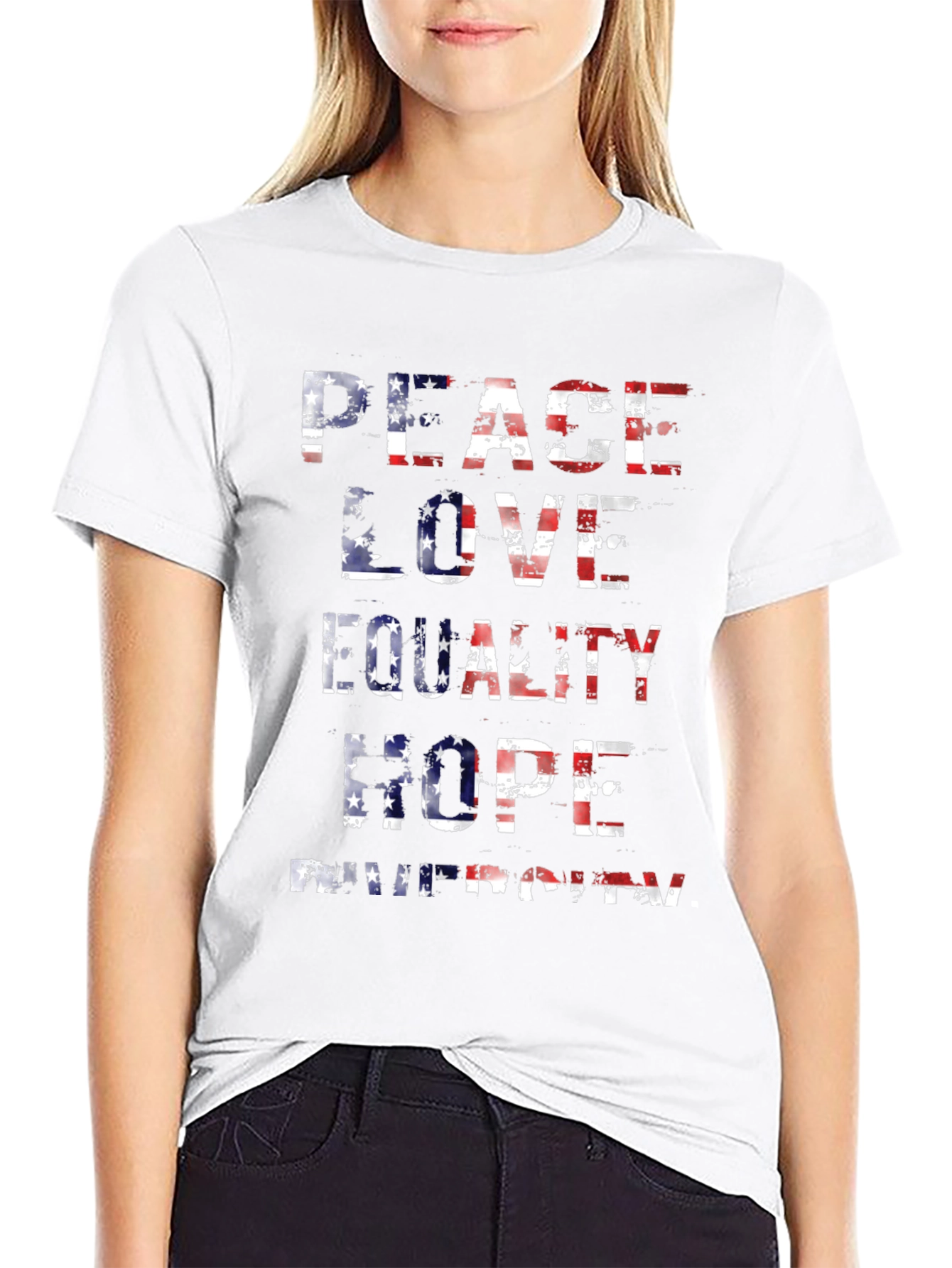 Black Peace Love Equality American Flag T-Shirt view 9