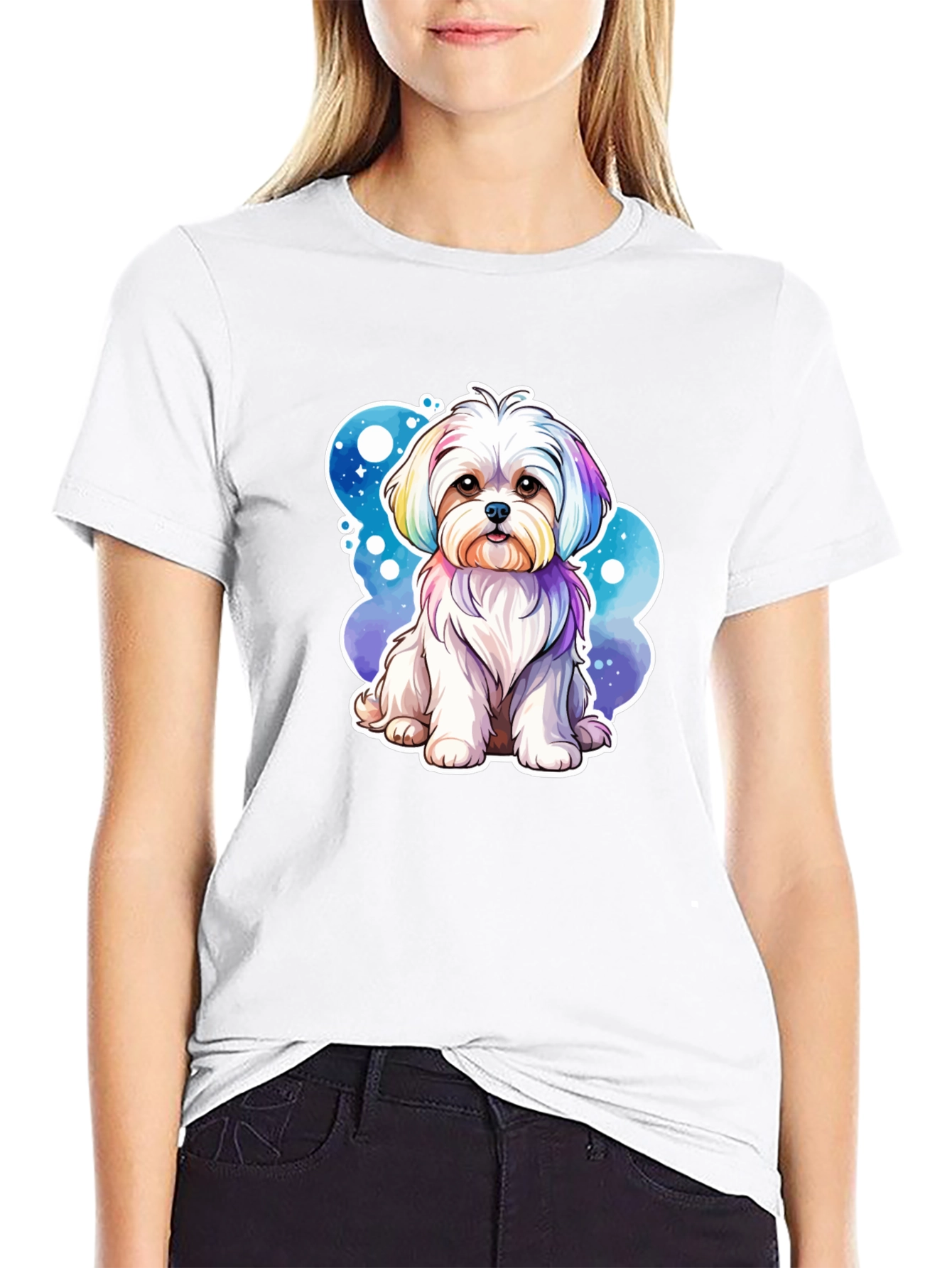 Black Rainbow Maltese Dog Graphic Tee view 9