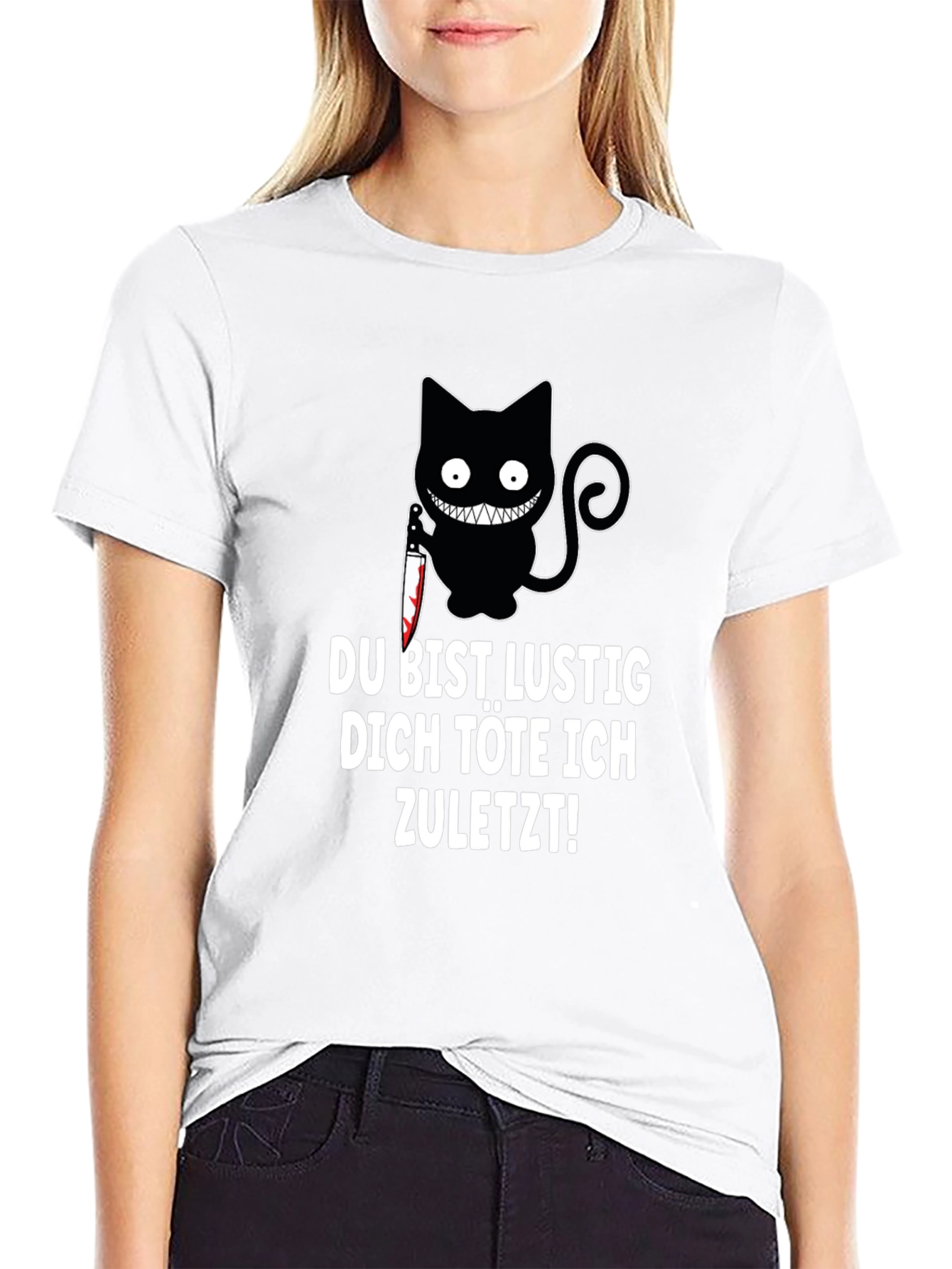 Black Creepy Cat Knife T-Shirt: Du Bist Lustig... view 9
