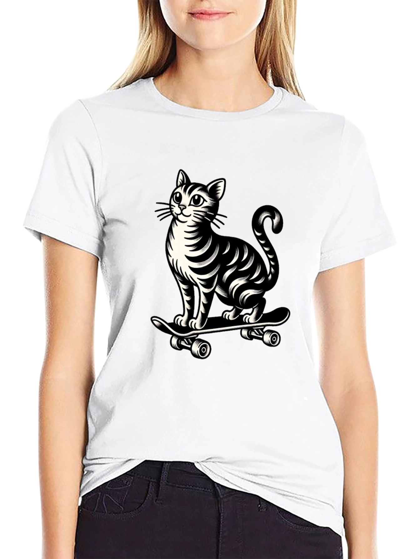 Black Cat on Skateboard Graphic Tee - Cool & Unique Design view 9