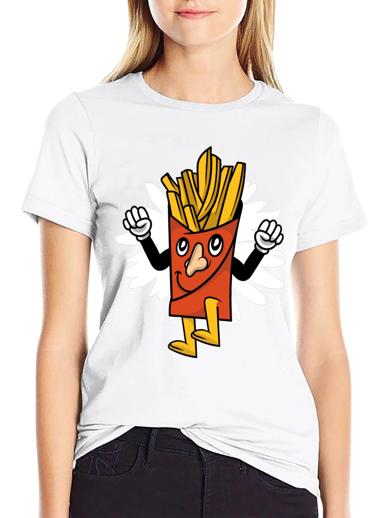 Black Cartoon Fries Graphic Tee - Black Casual T-Shirt view 9