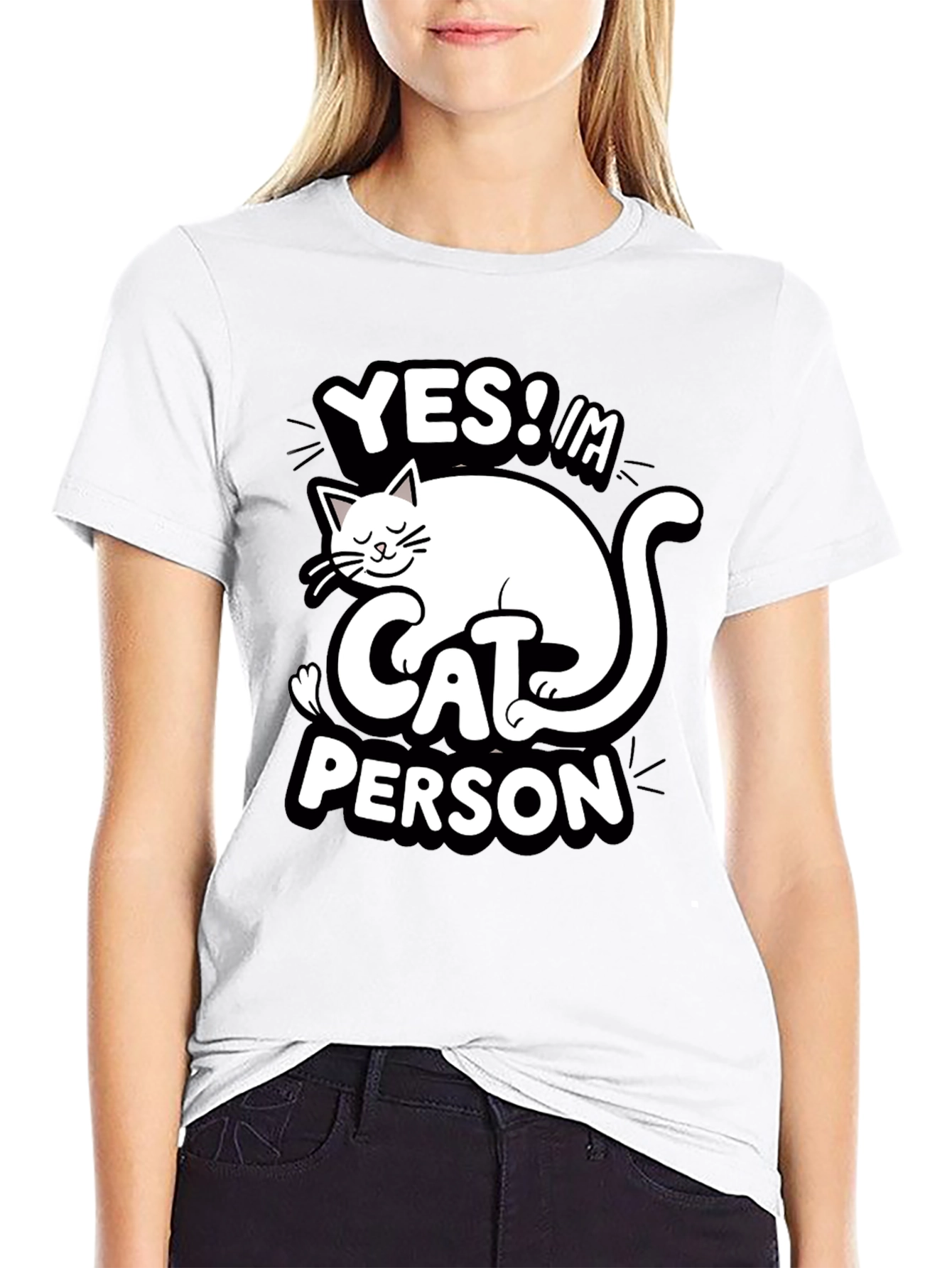 Black Yes! I'm Cat Person Graphic Tee view 9