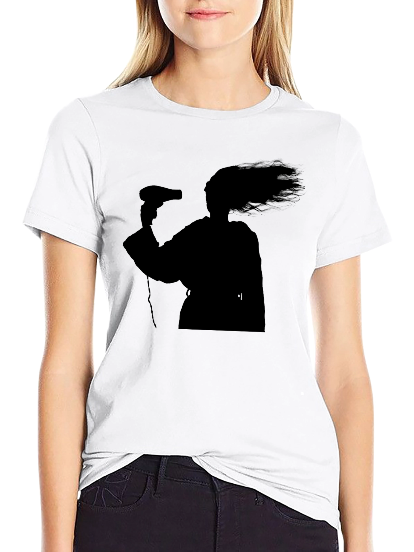 Black Silhouette Hair Dryer T-Shirt - Black Unisex Tee view 9