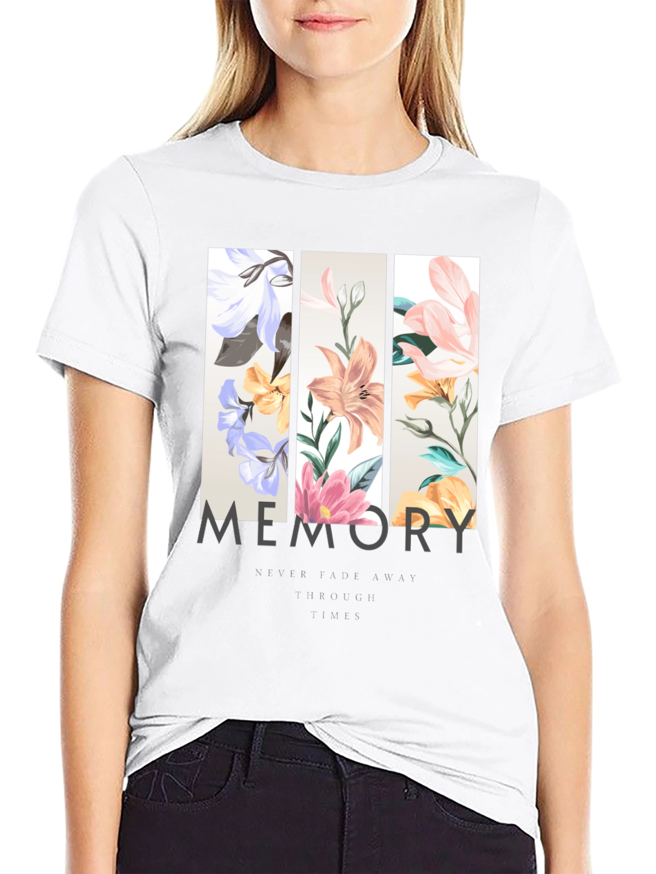 Black Floral Memory Graphic Print Black T-Shirt view 9