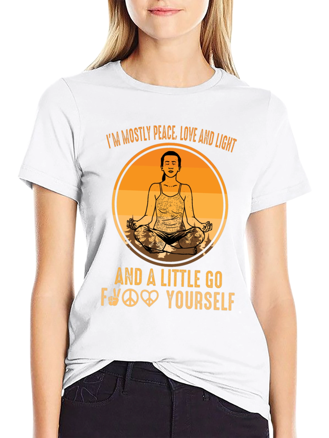 Black Peace Love Light Funny Yoga Graphic Tee view 9