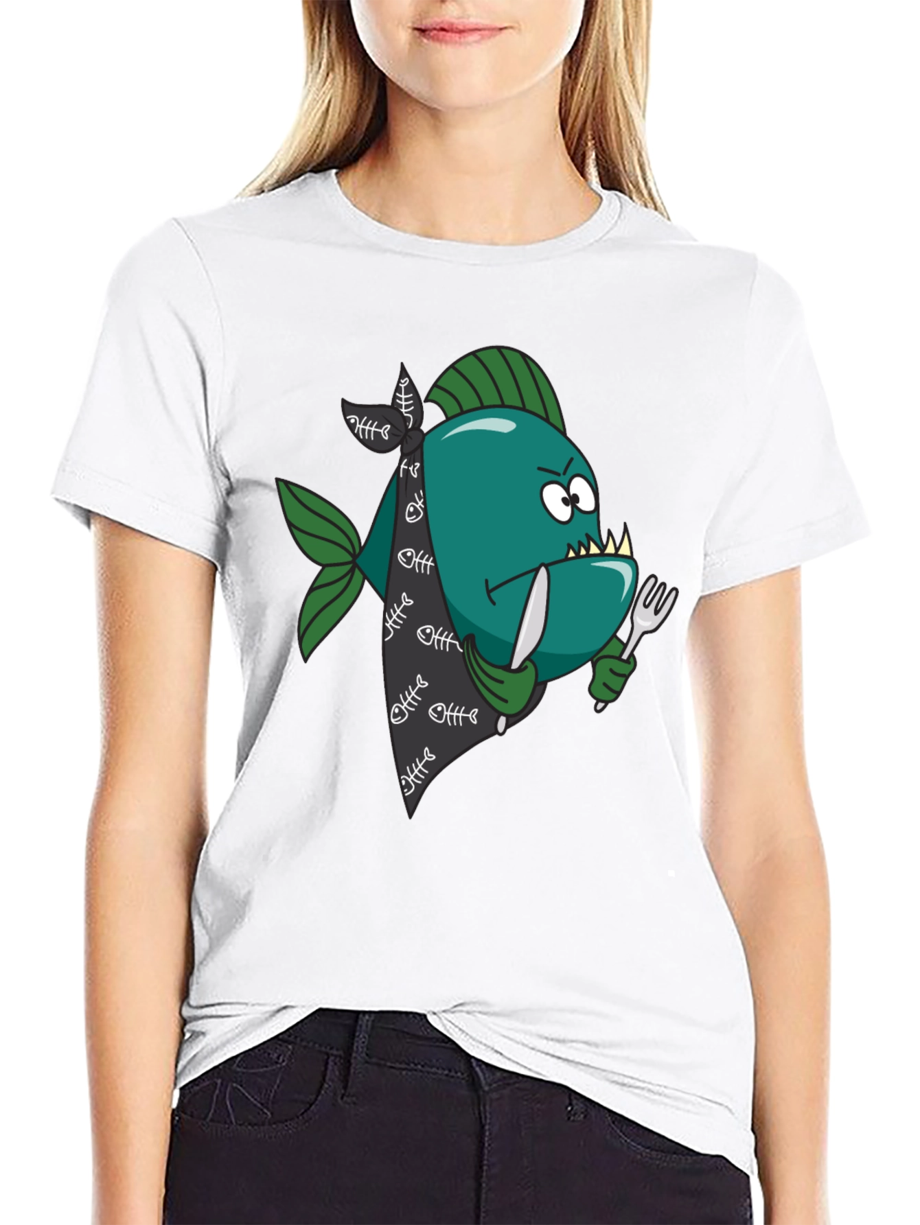 Black Cartoon Piranha T-Shirt - Graphic Print view 9