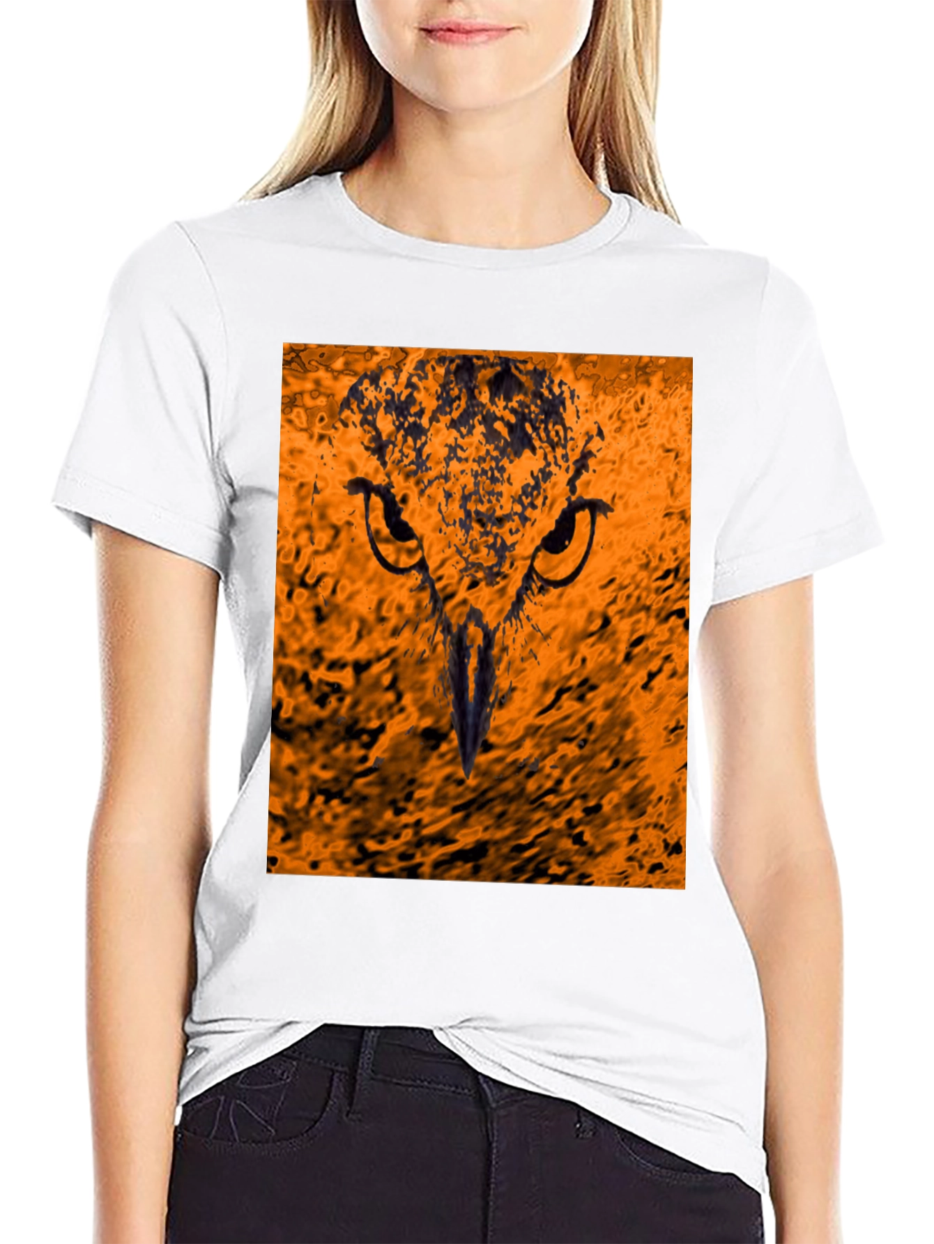 Black Owl Eyes Graphic Tee - Black Cotton Blend view 9