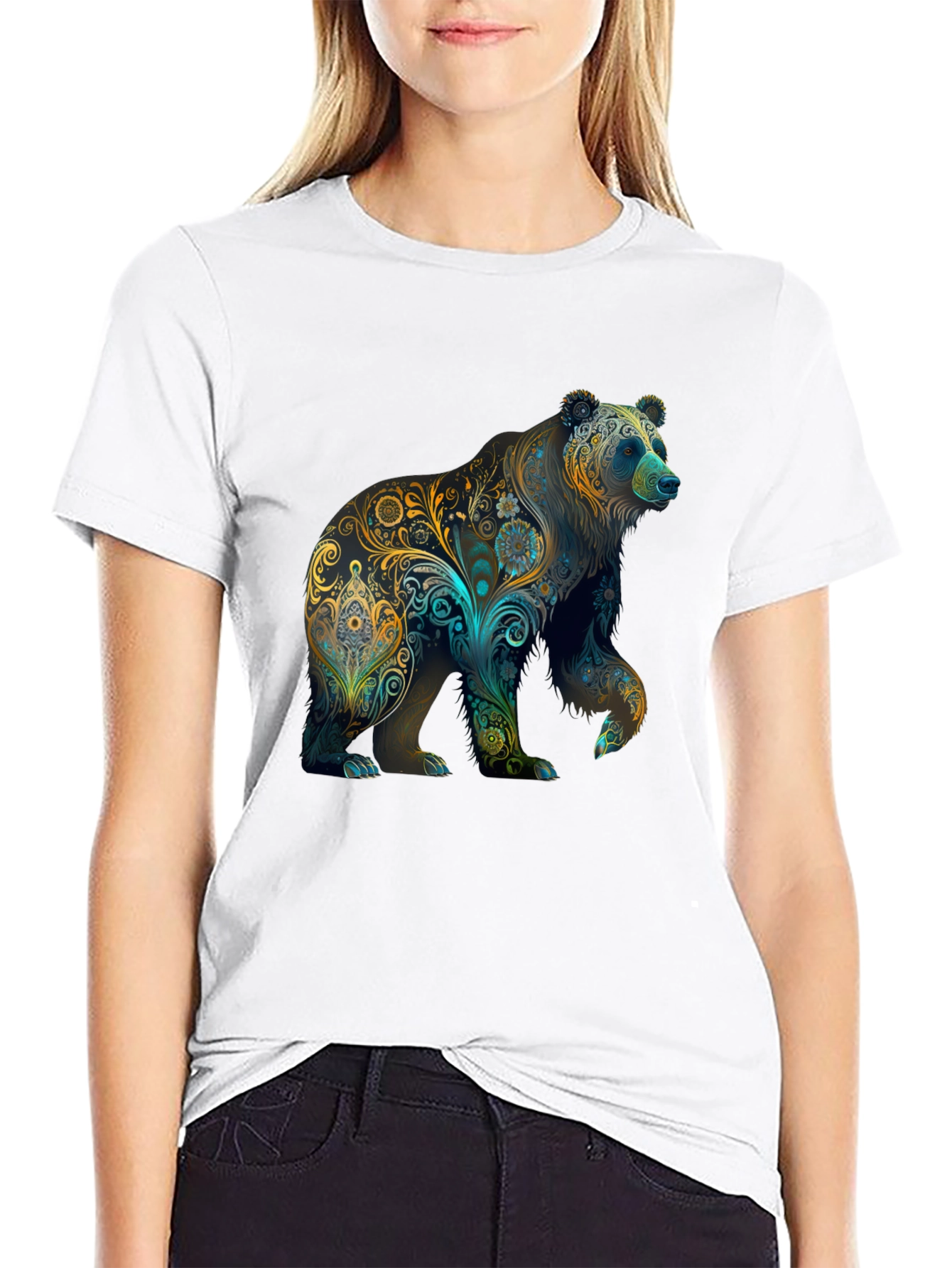 Black Floral Bear Graphic Tee - Black view 9