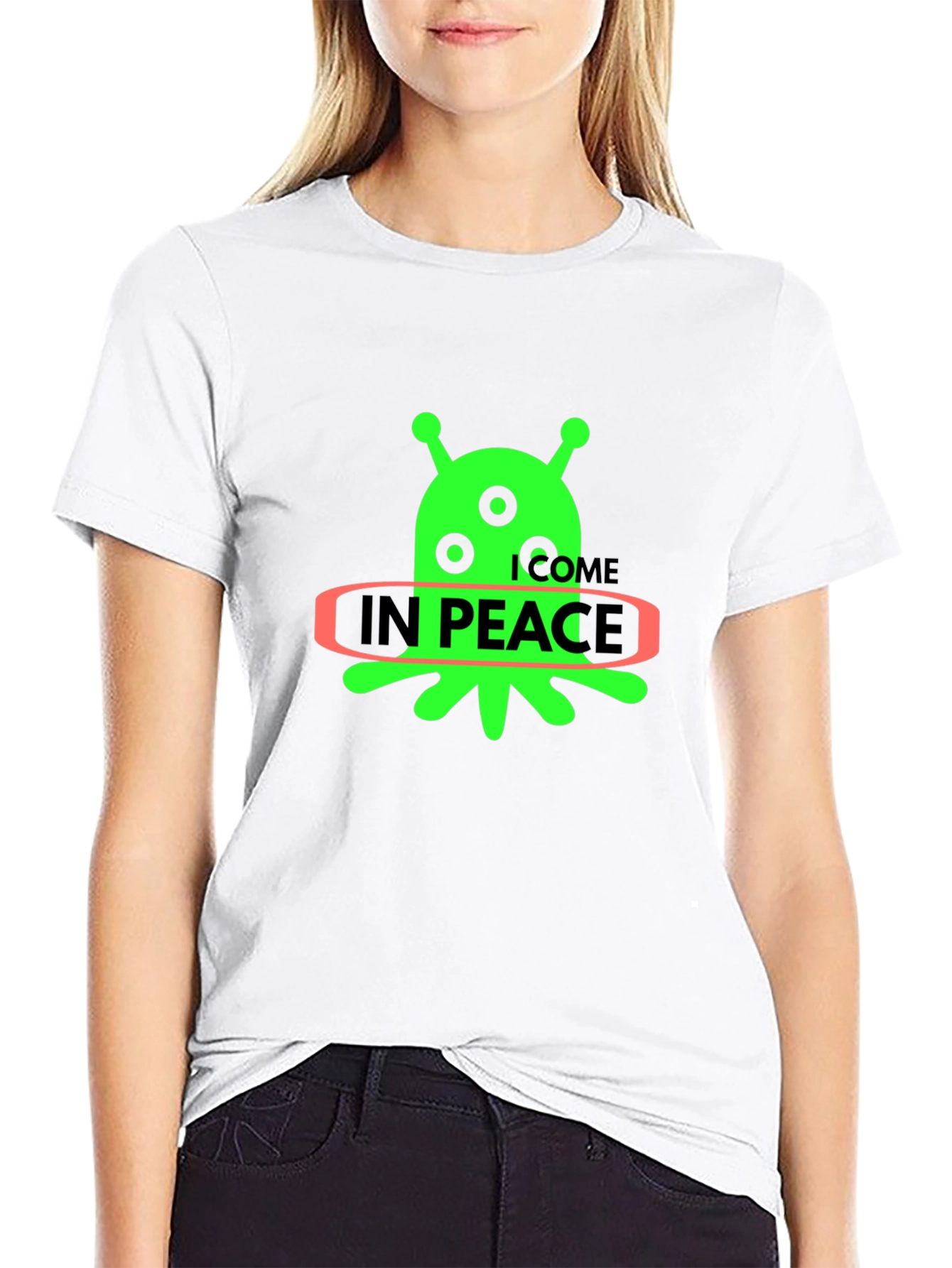 Black Alien "In Peace" Graphic T-Shirt - Black Cotton Blend view 9