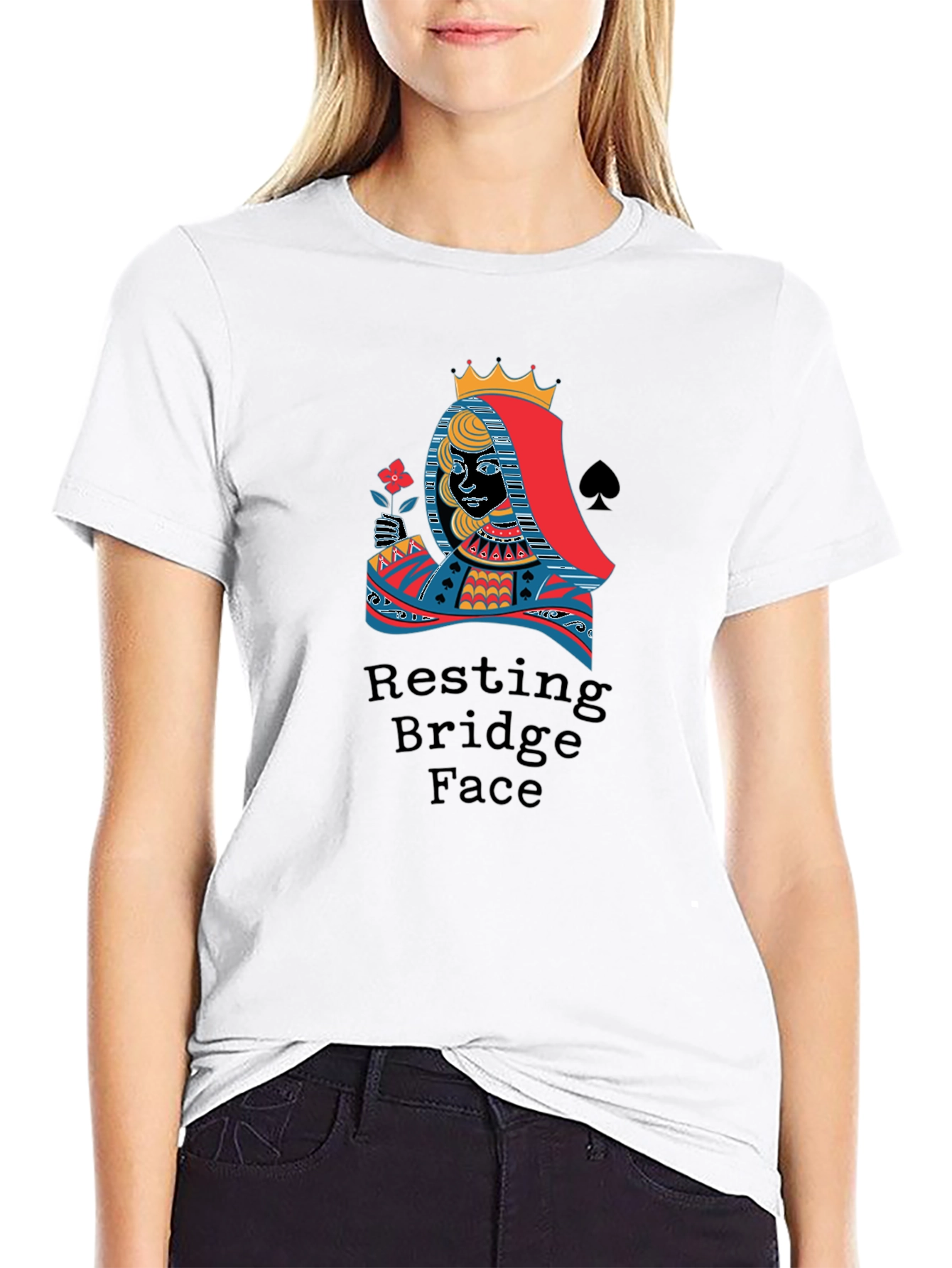 Black Resting Bridge Face T-Shirt - Queen of Spades Design view 9