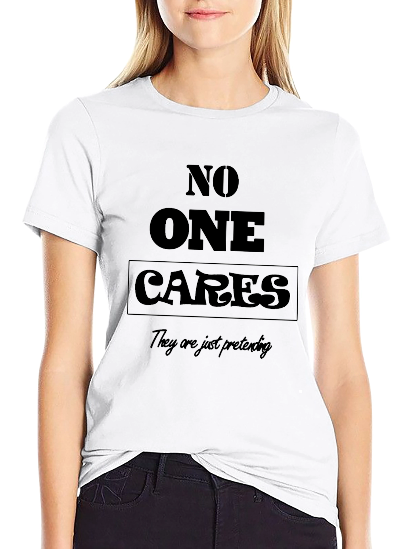 Black No One Cares Funny Sarcastic Black T-Shirt view 9