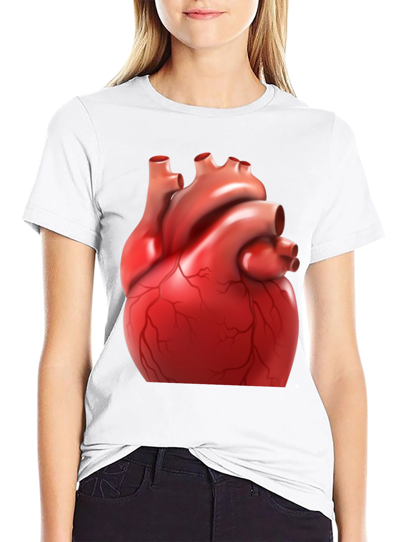 Black Anatomical Heart Graphic Tee - Black Cotton Blend Shirt view 9
