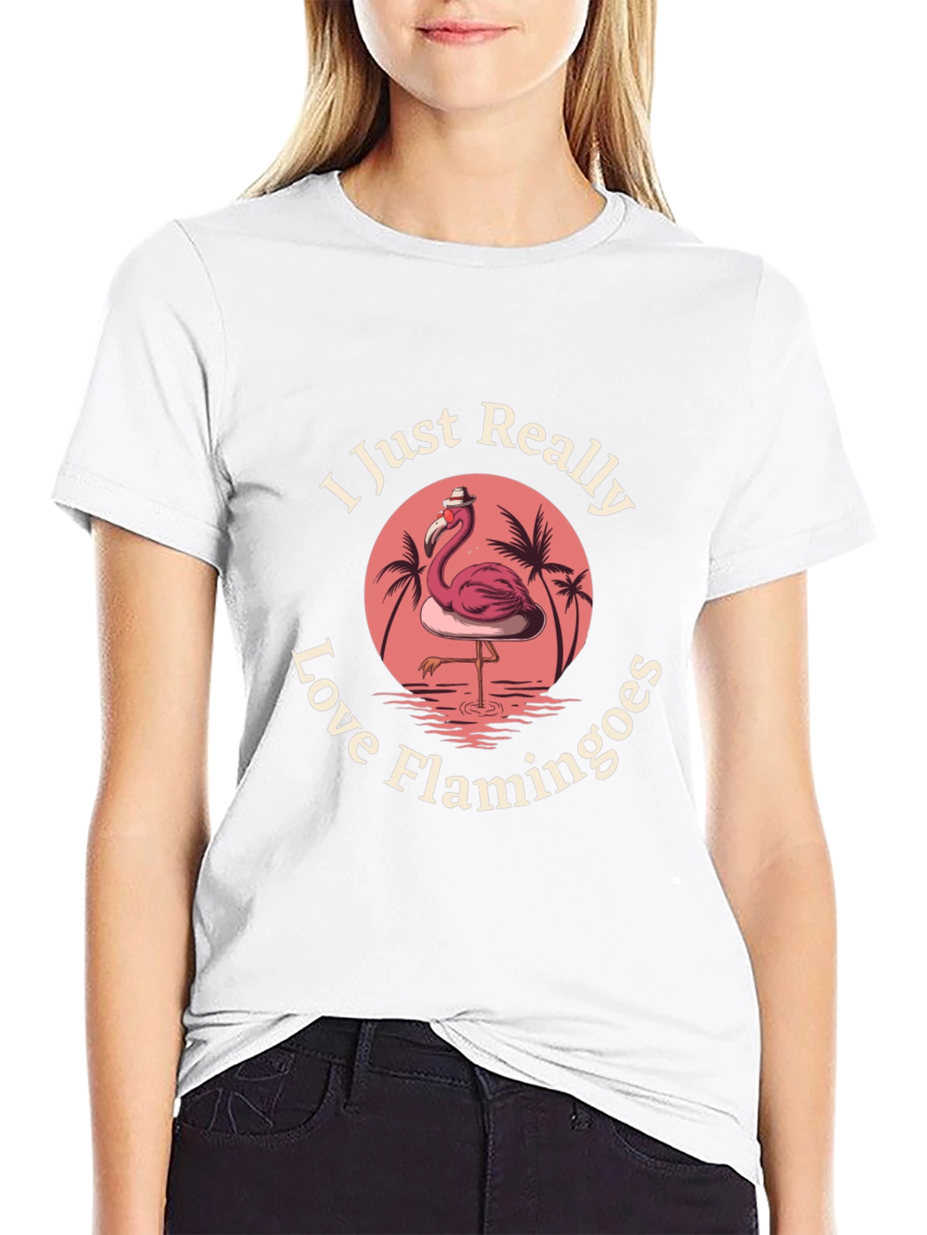 Black I Just Really Love Flamingoes Graphic T-Shirt view 9