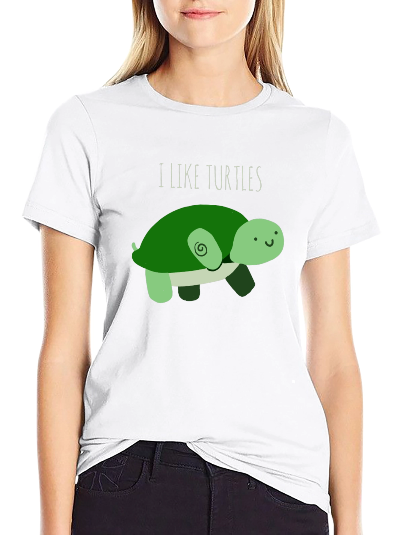 Black I Like Turtles T-Shirt - Cute Cartoon Design view 9