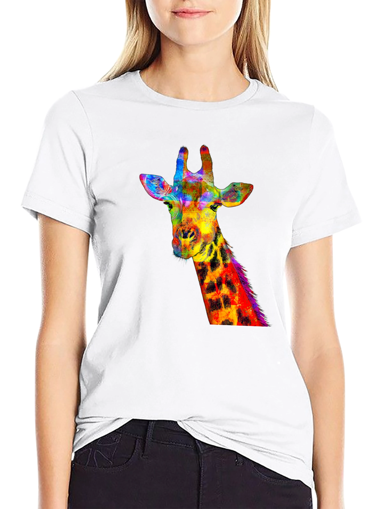 Black Vibrant Giraffe Graphic Tee - Stylish Black T-Shirt view 9
