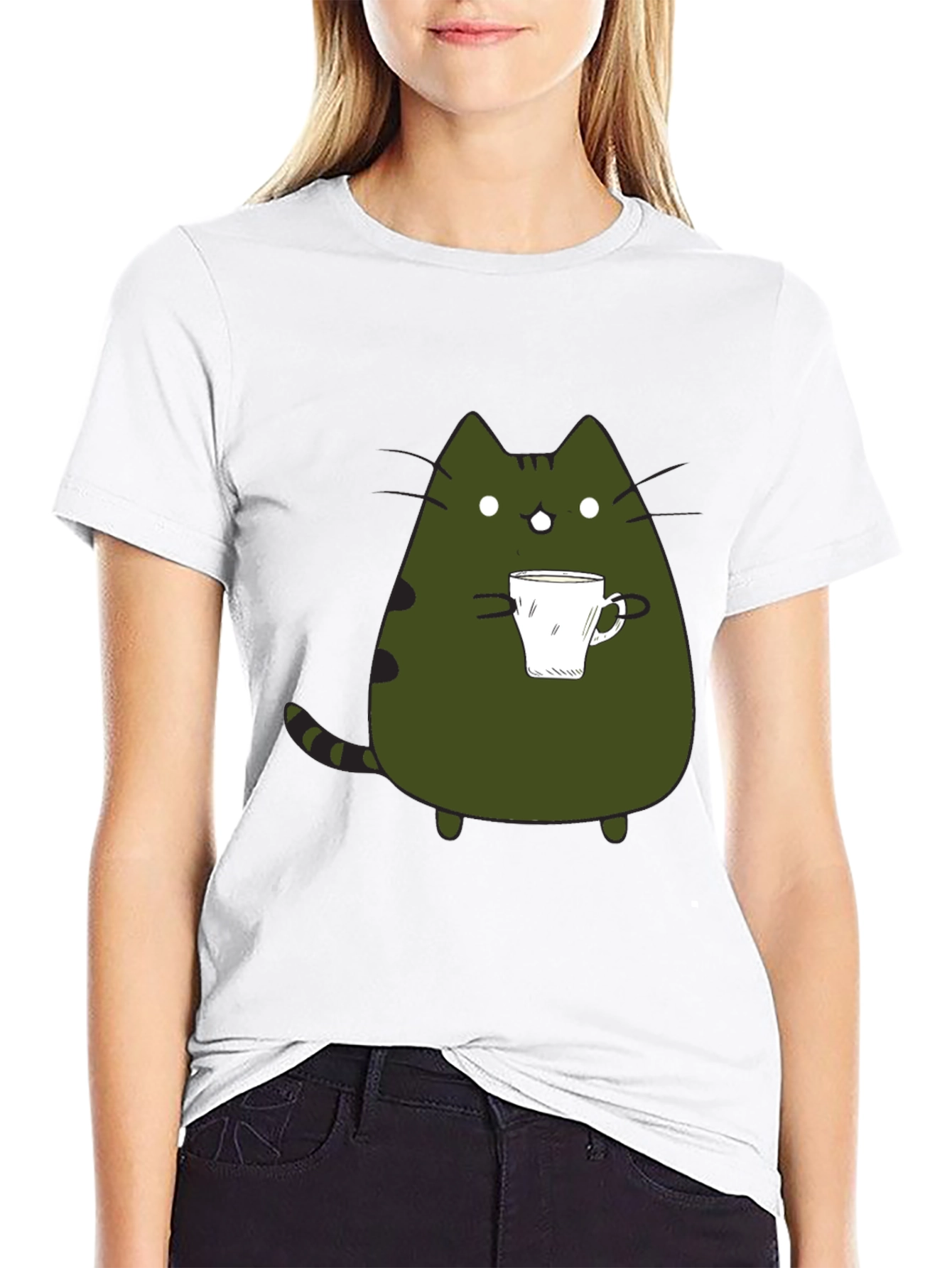 Black Cute Cat Coffee T-Shirt - Black Graphic Tee view 9