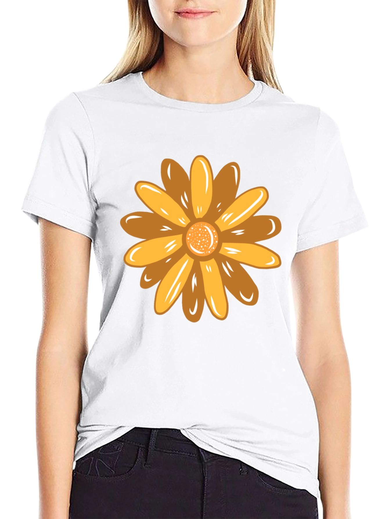 Black Golden Flower Graphic Black T-Shirt view 9
